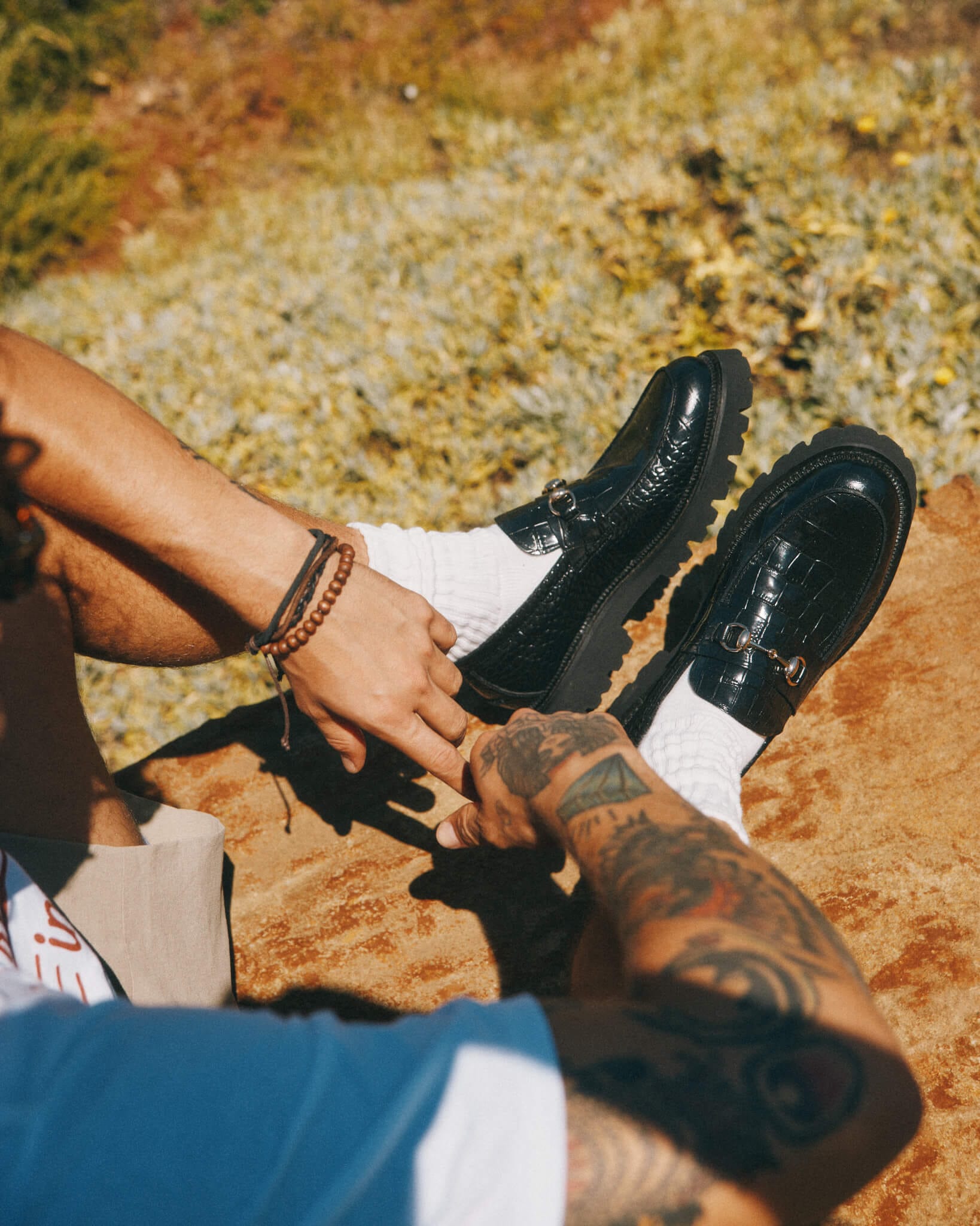 Blake Black Croc Leather Lug Bit Loafers
