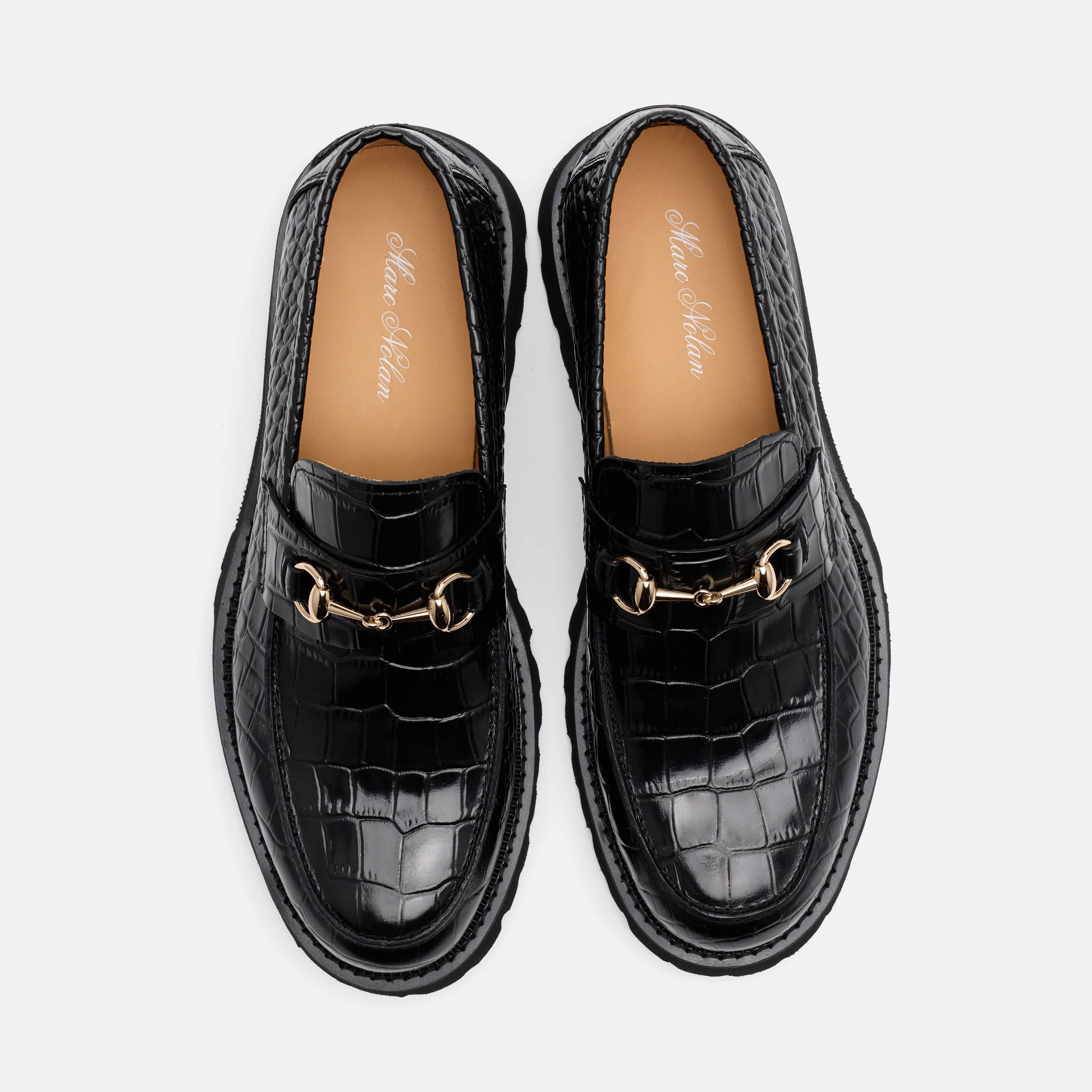 Blake Black Croc Leather Lug Bit Loafers