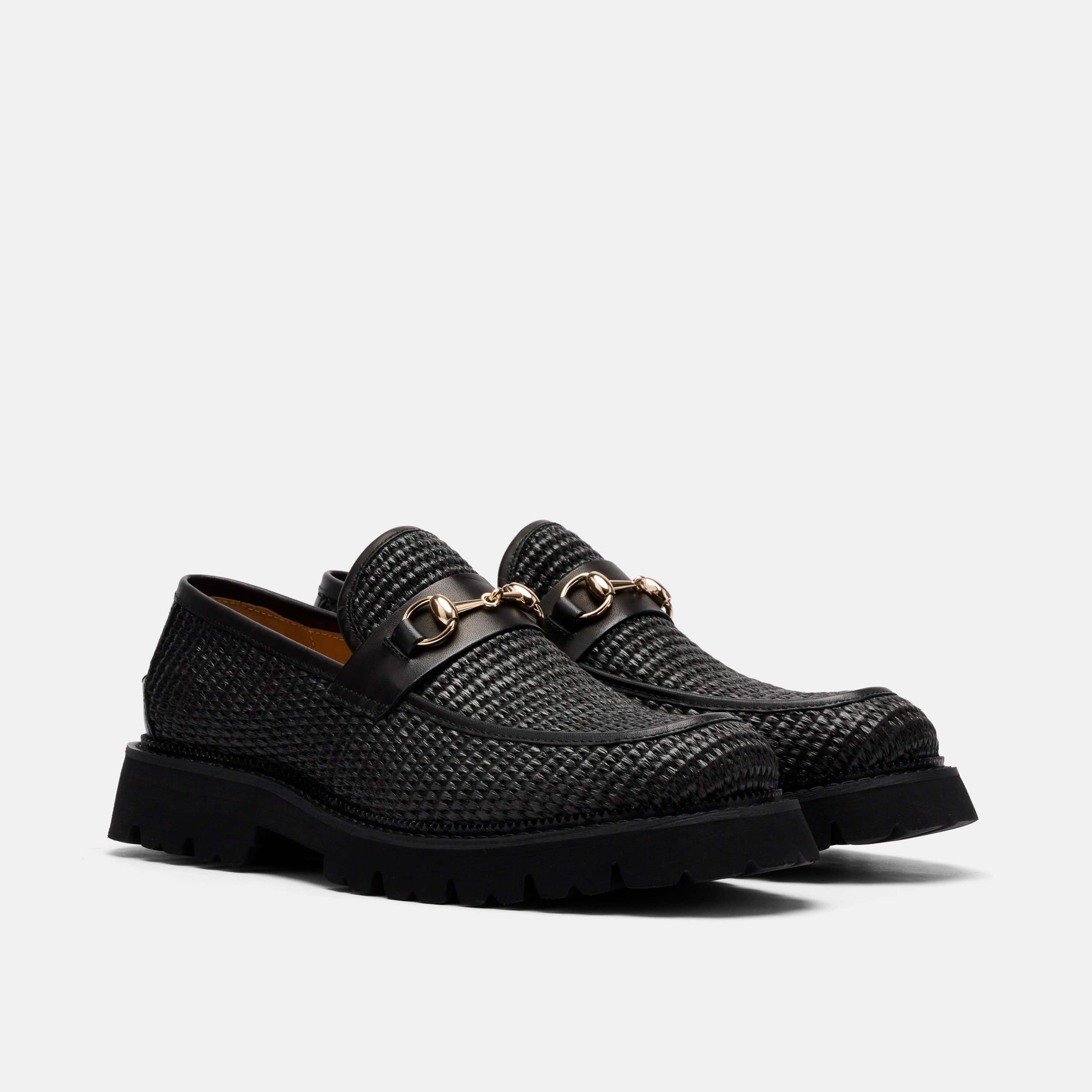 Blake Black Raffia Lug Bit Loafers