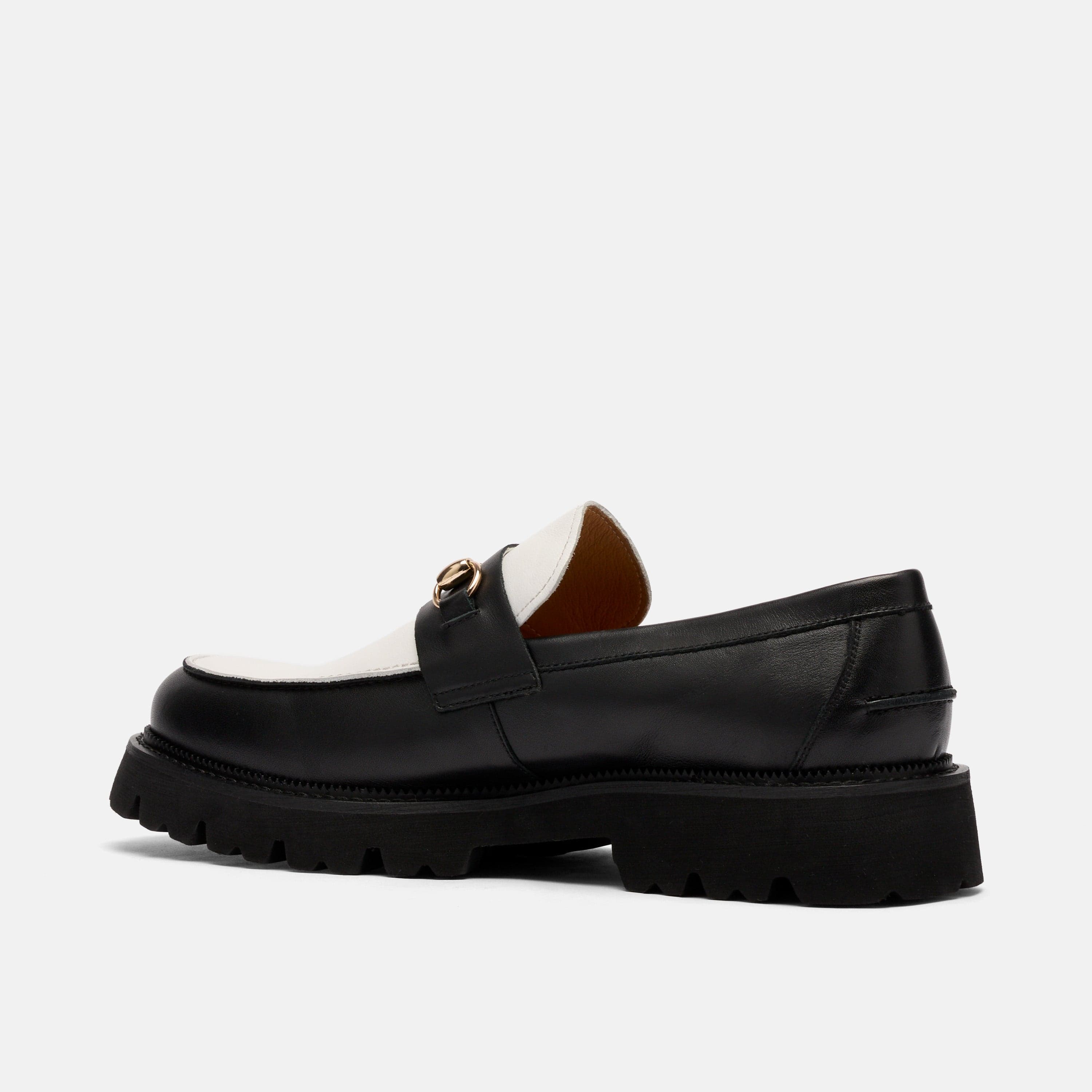 Blake Black/White Leather Lug Bit Loafers