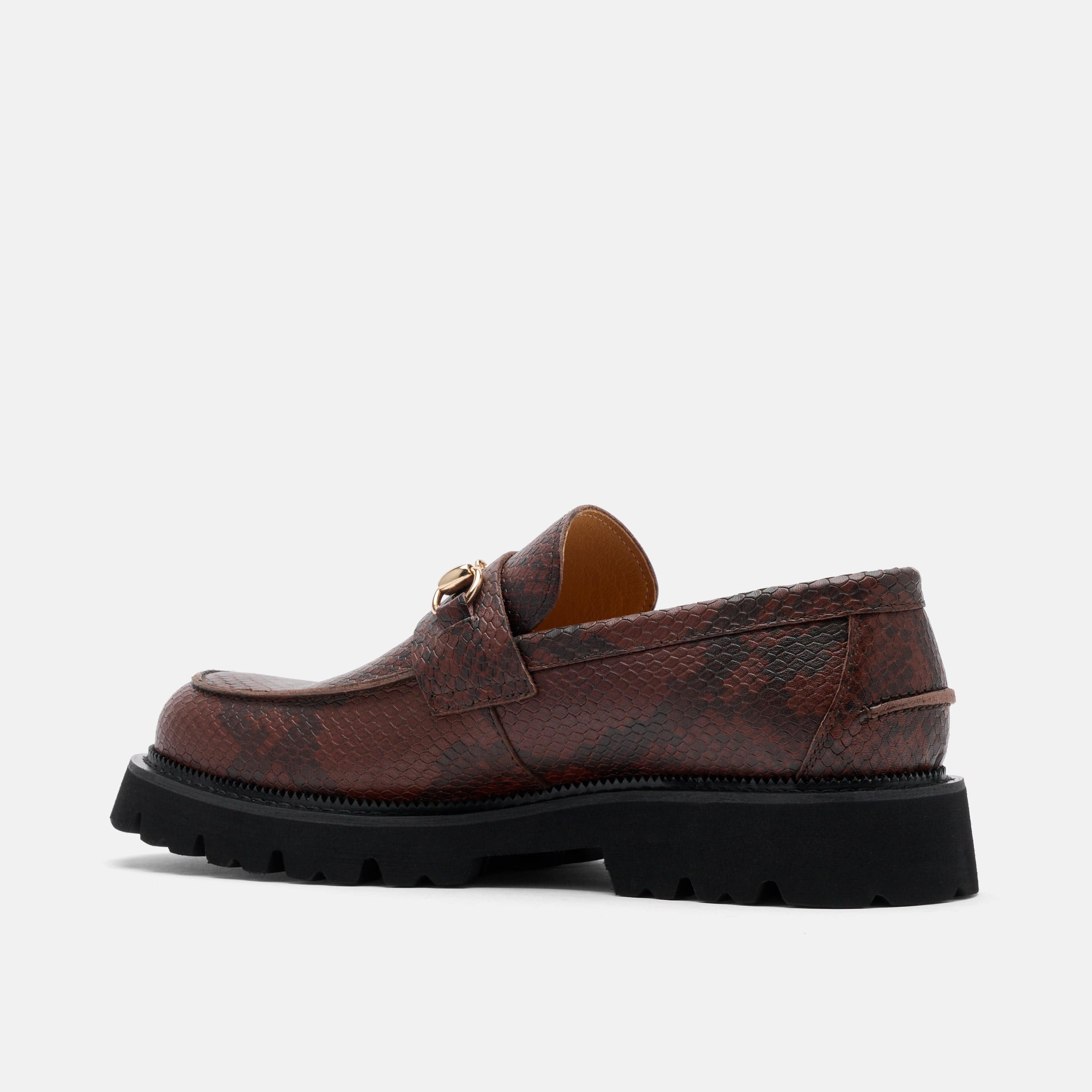 Blake Brown Snake Leather Lug Bit Loafers