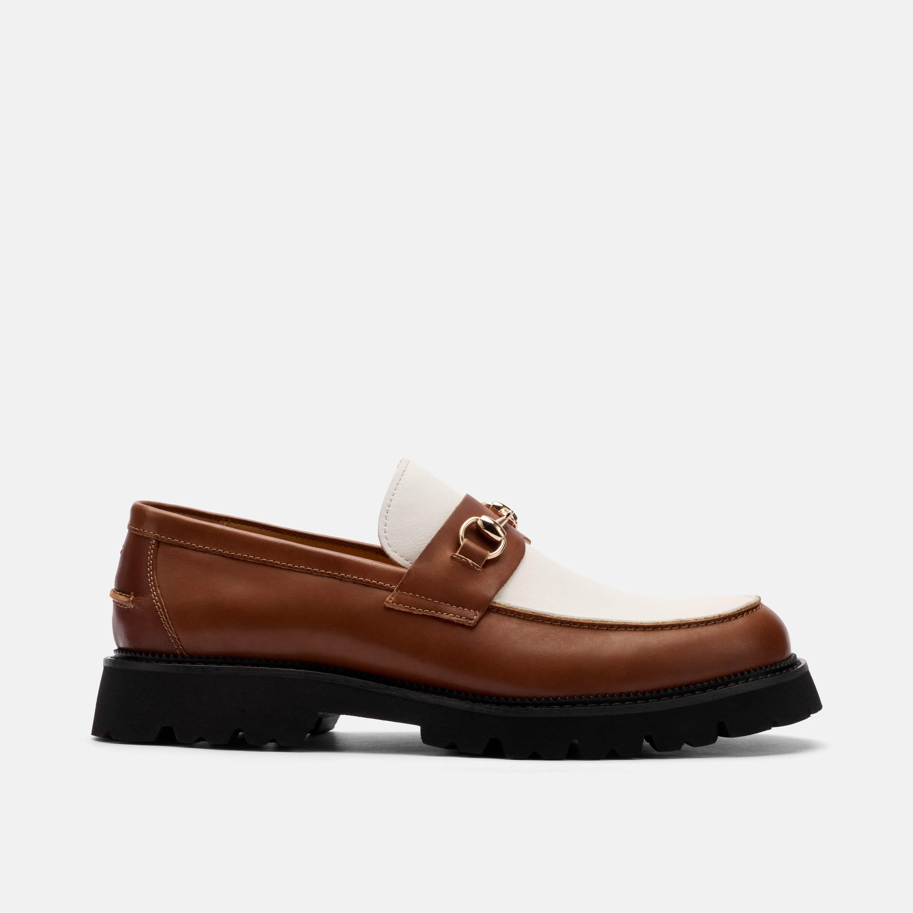 Blake Chestnut/White Leather Lug Bit Loafers