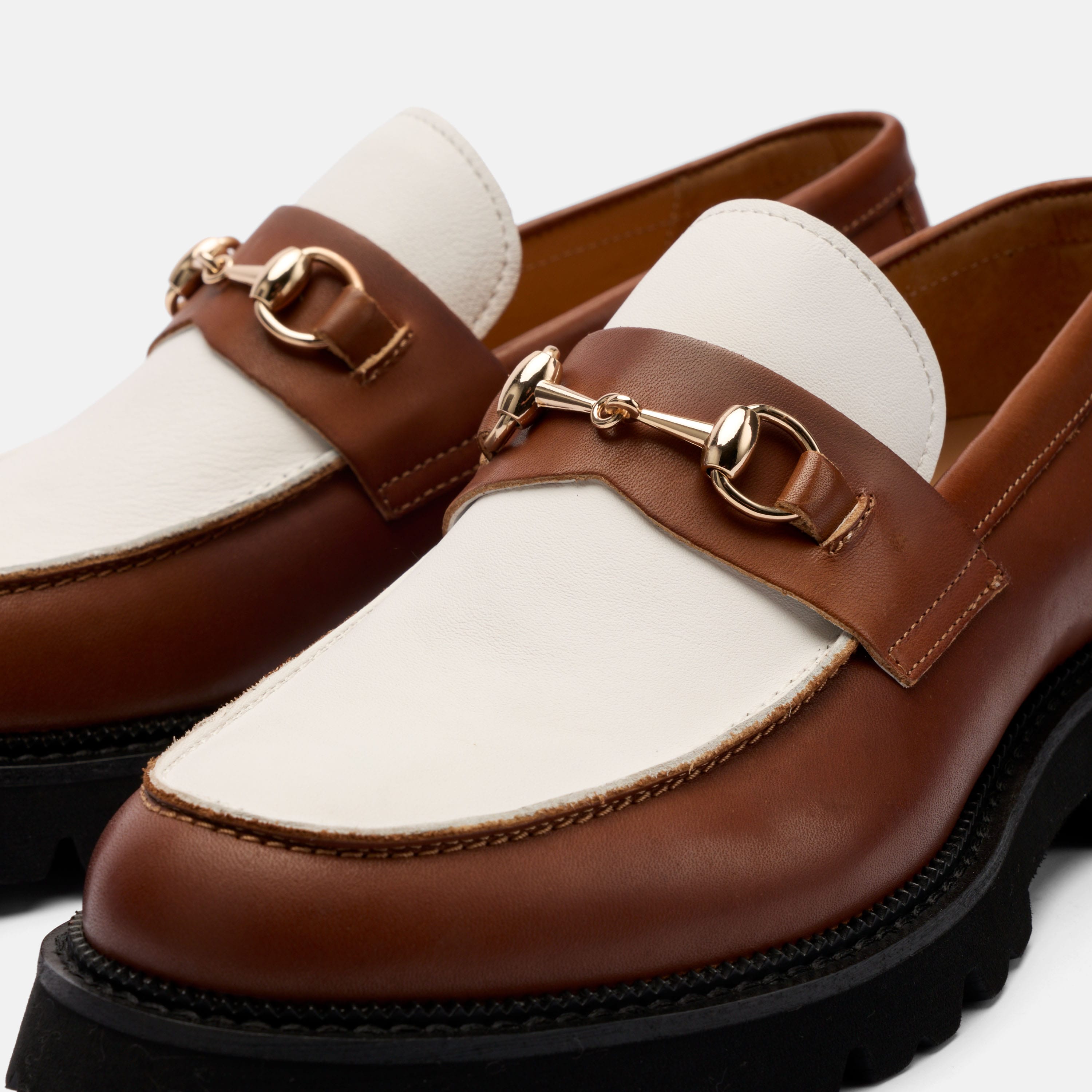 Blake Chestnut/White Leather Lug Bit Loafers