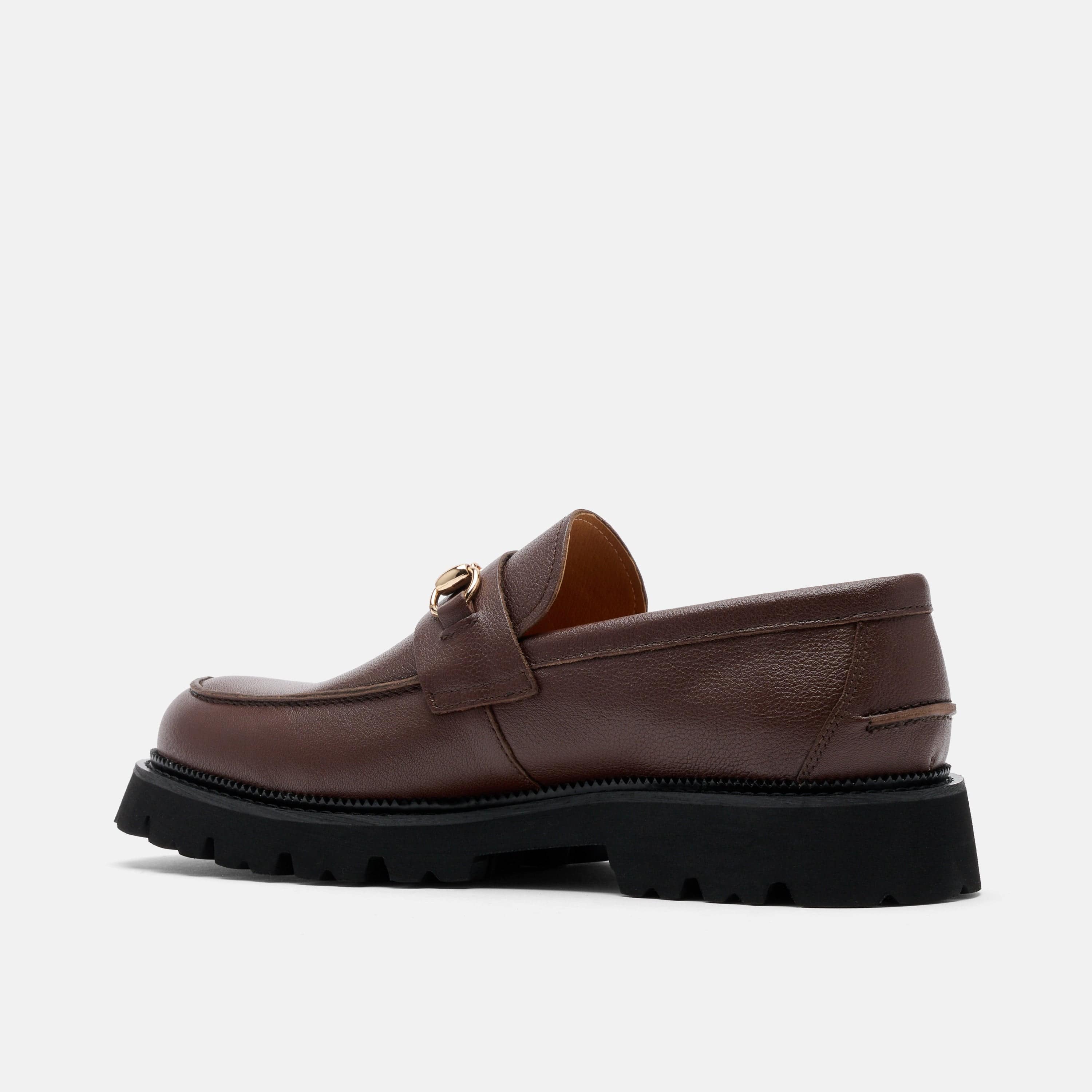 Blake Chocolate Pebble Leather Lug Bit Loafers