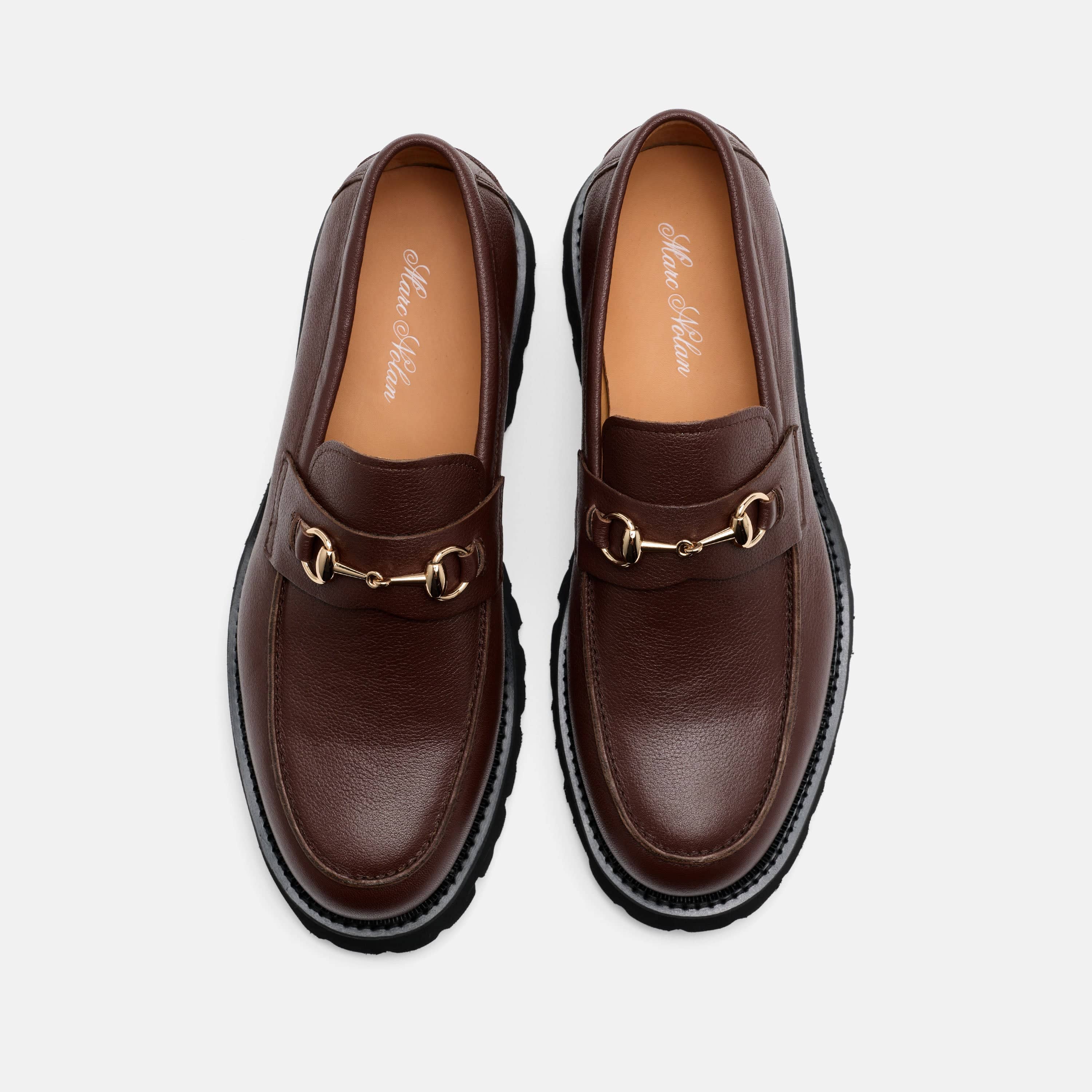 Blake Chocolate Pebble Leather Lug Bit Loafers