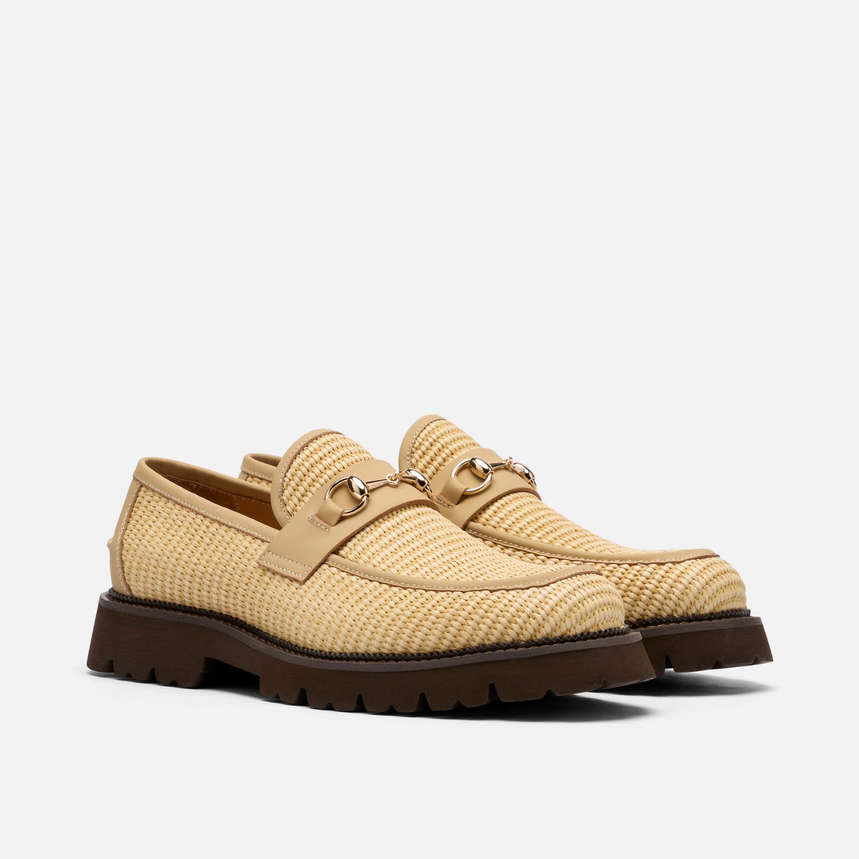 Blake Tan Raffia Lug Bit Loafers