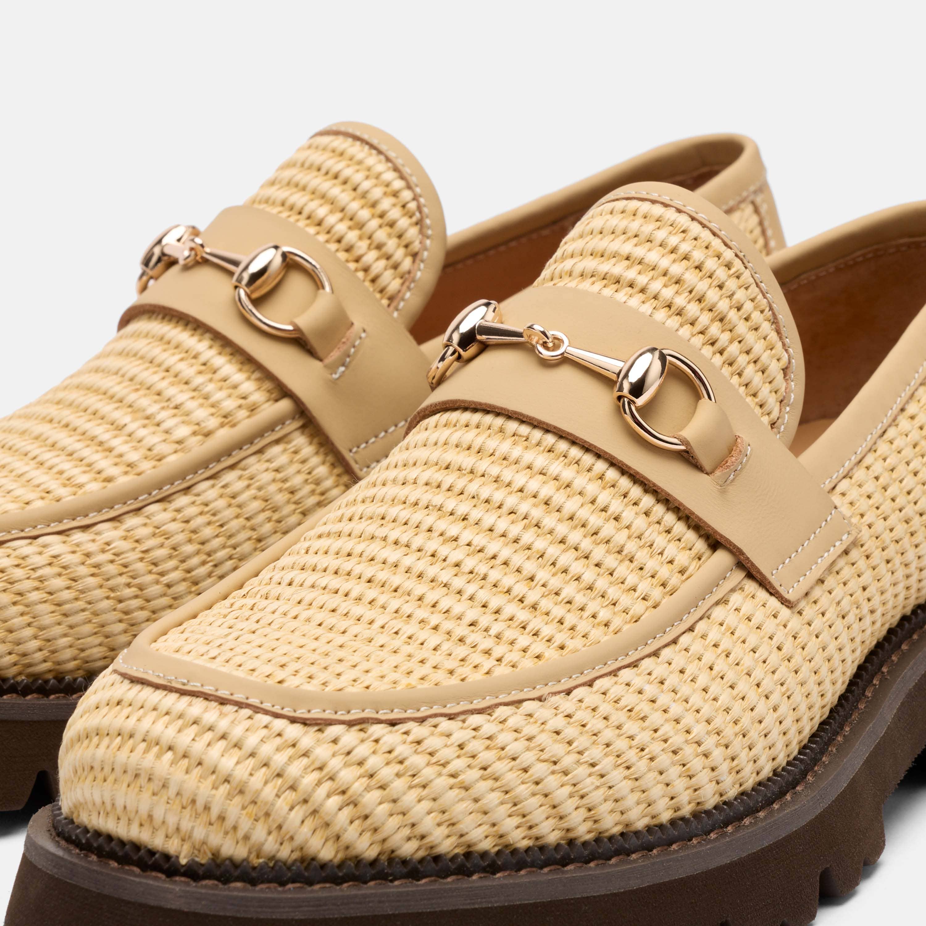 Blake Tan Raffia Lug Bit Loafers