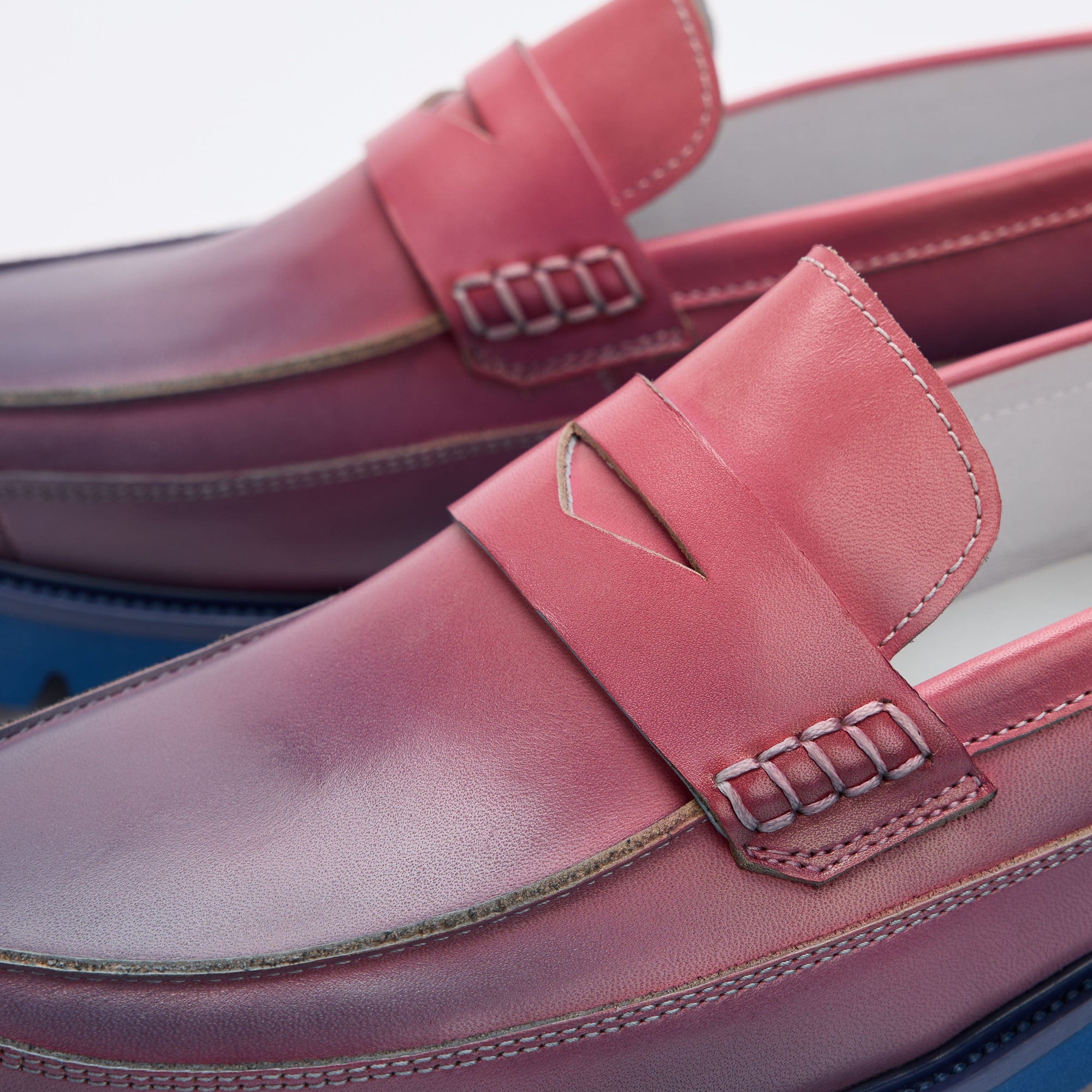 Adler Blue Purple Patent Leather Lug Sole Penny Loafers