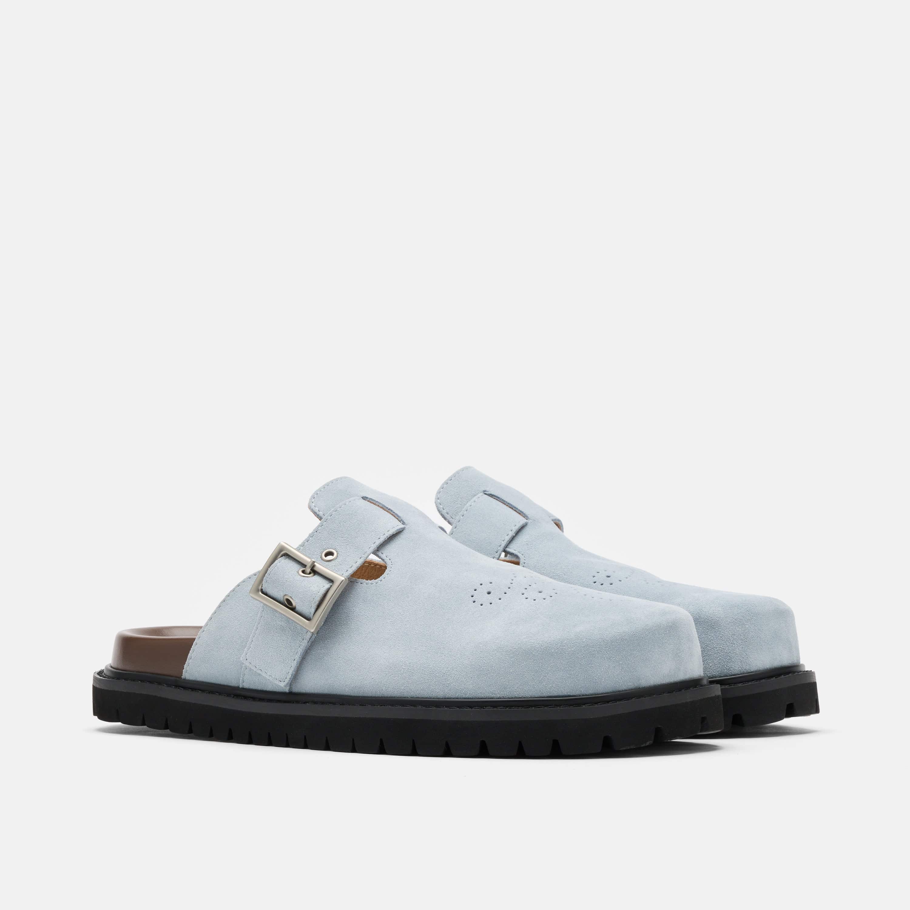 Shiloh Dusty Blue Suede Clogs