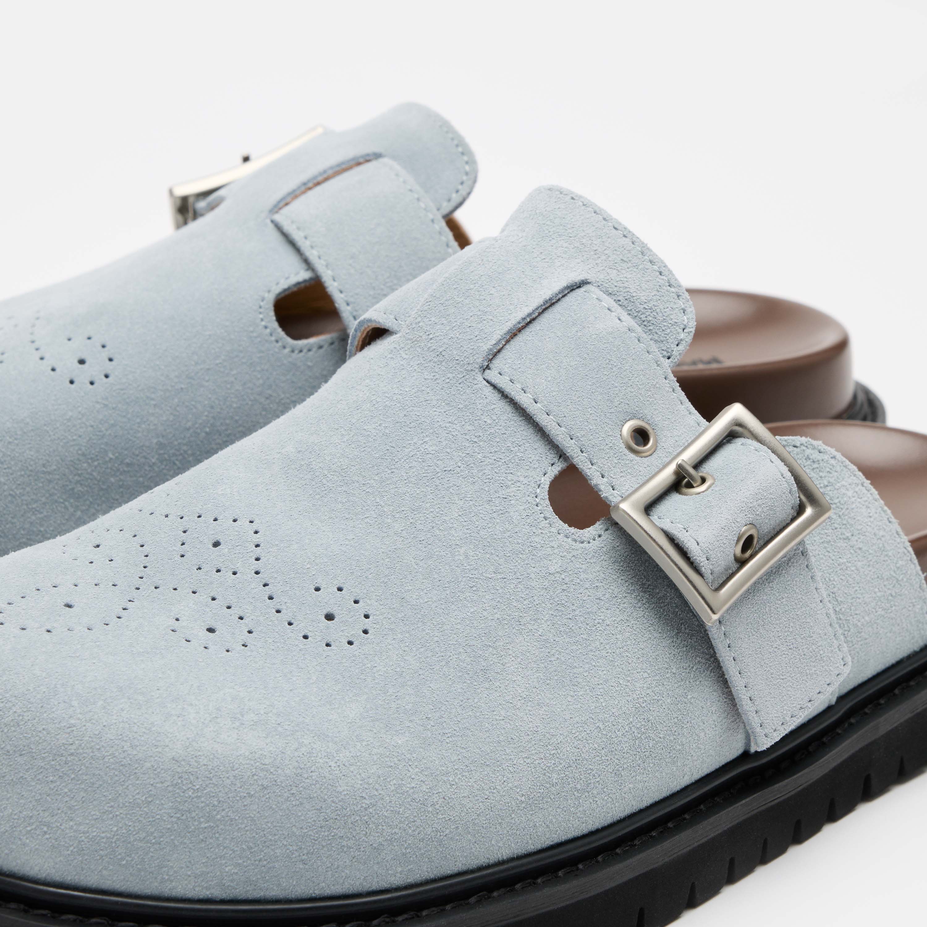 Shiloh Dusty Blue Suede Clogs