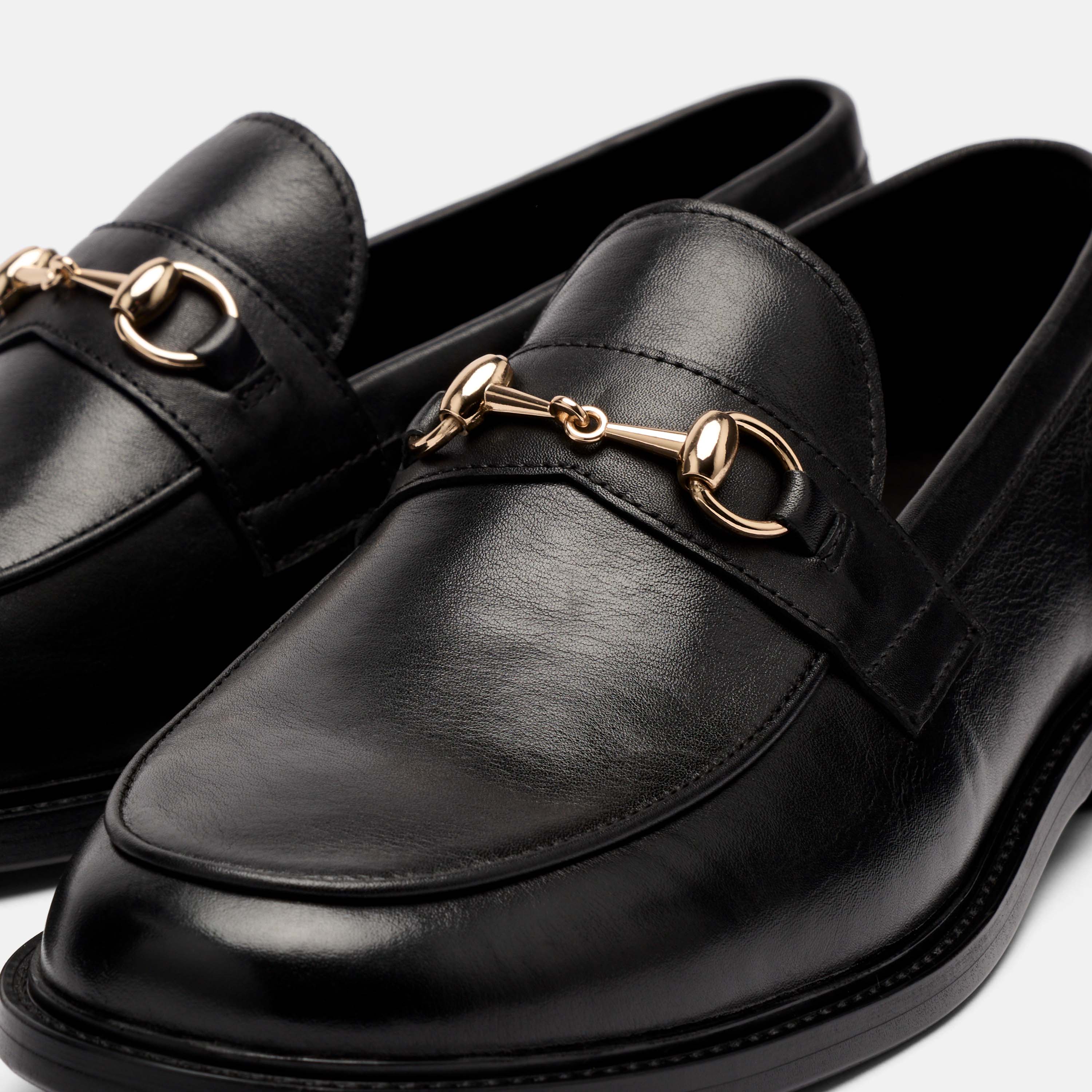 Boardwalk Black Calf Leather Horse-Bit Loafers