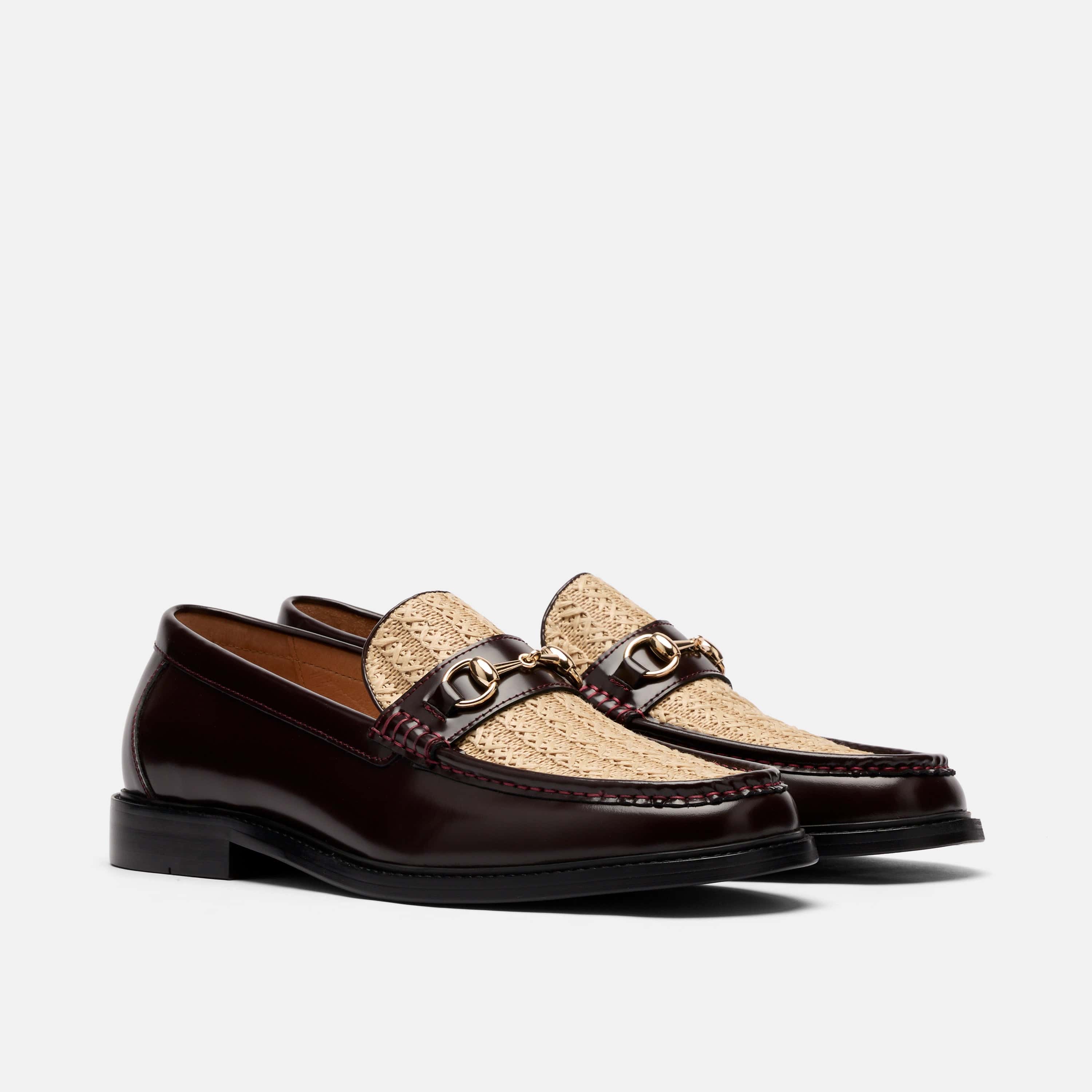 Boardwalk Burgundy/Raffia Leather Horse-Bit Loafers