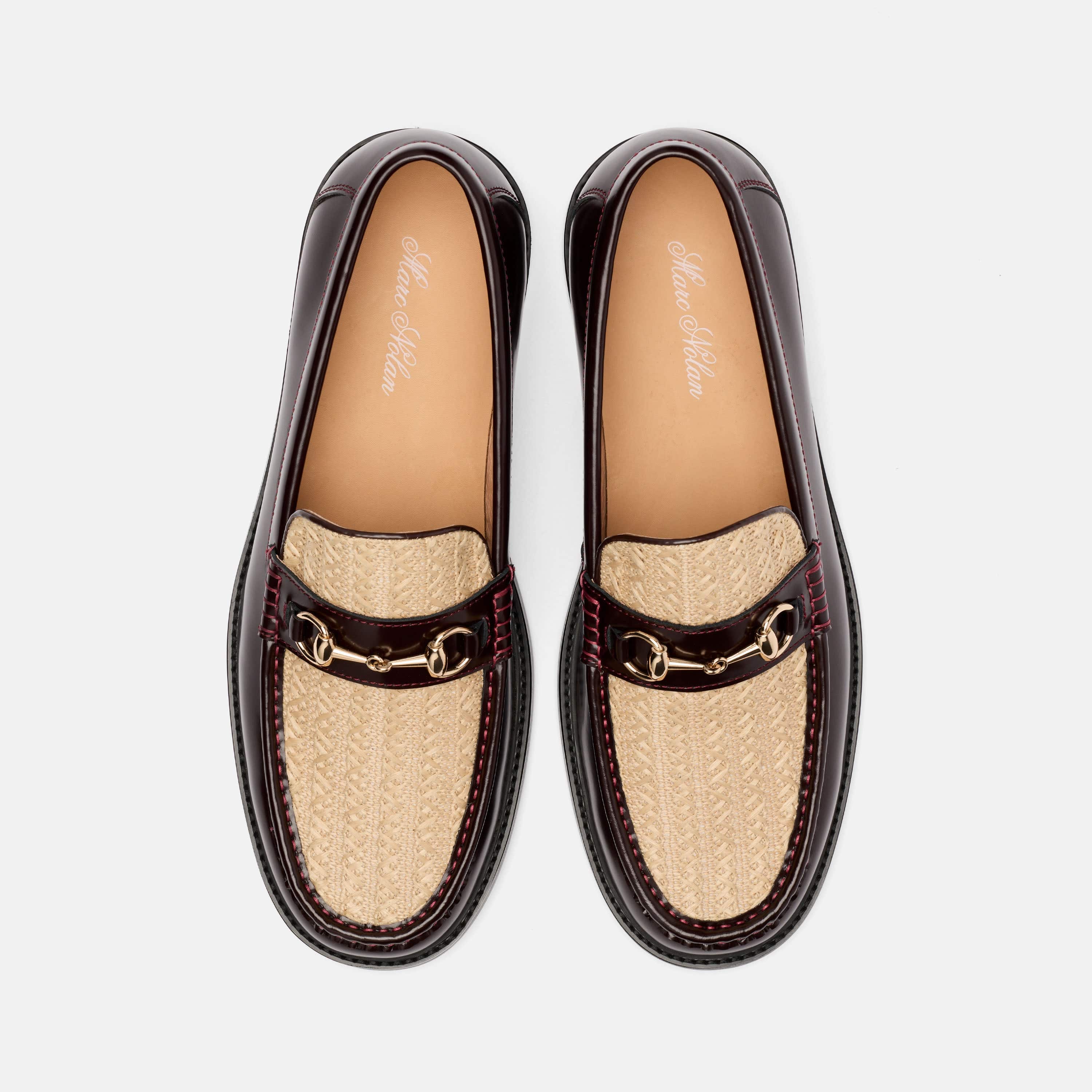 Boardwalk Burgundy/Raffia Leather Horse-Bit Loafers