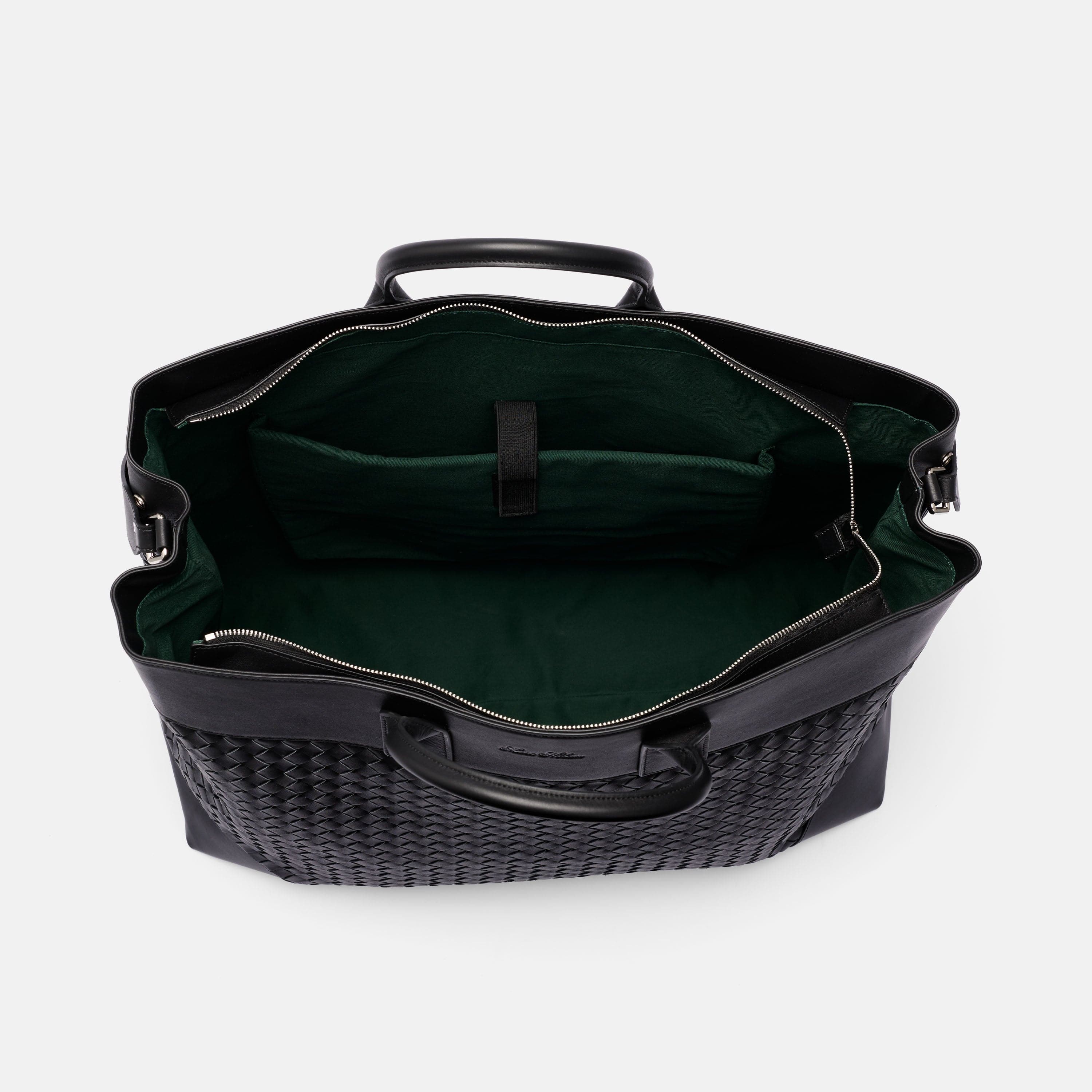 Marc Nolan Large Woven Leather Weekender - Black