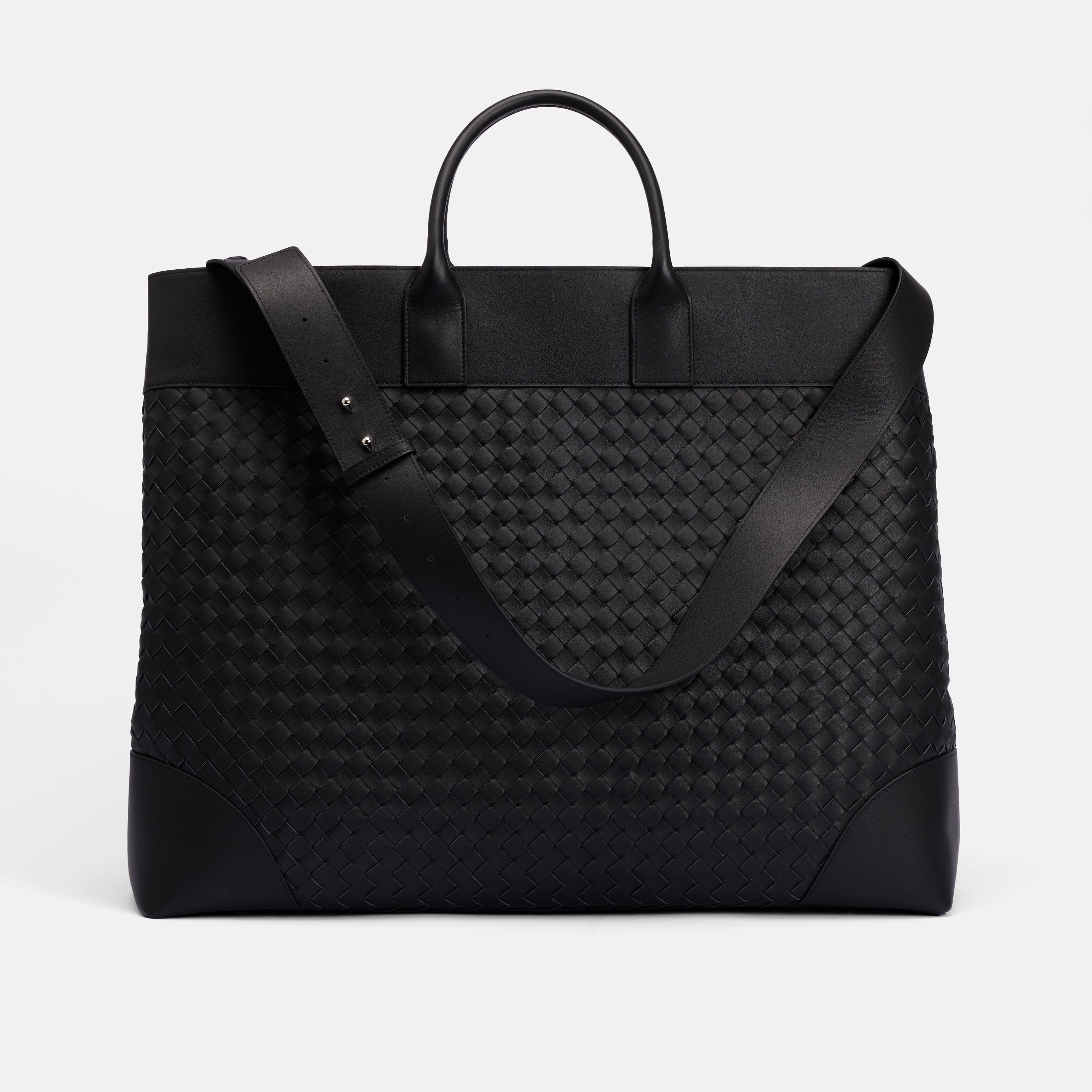 Marc Nolan Large Woven Leather Weekender - Black