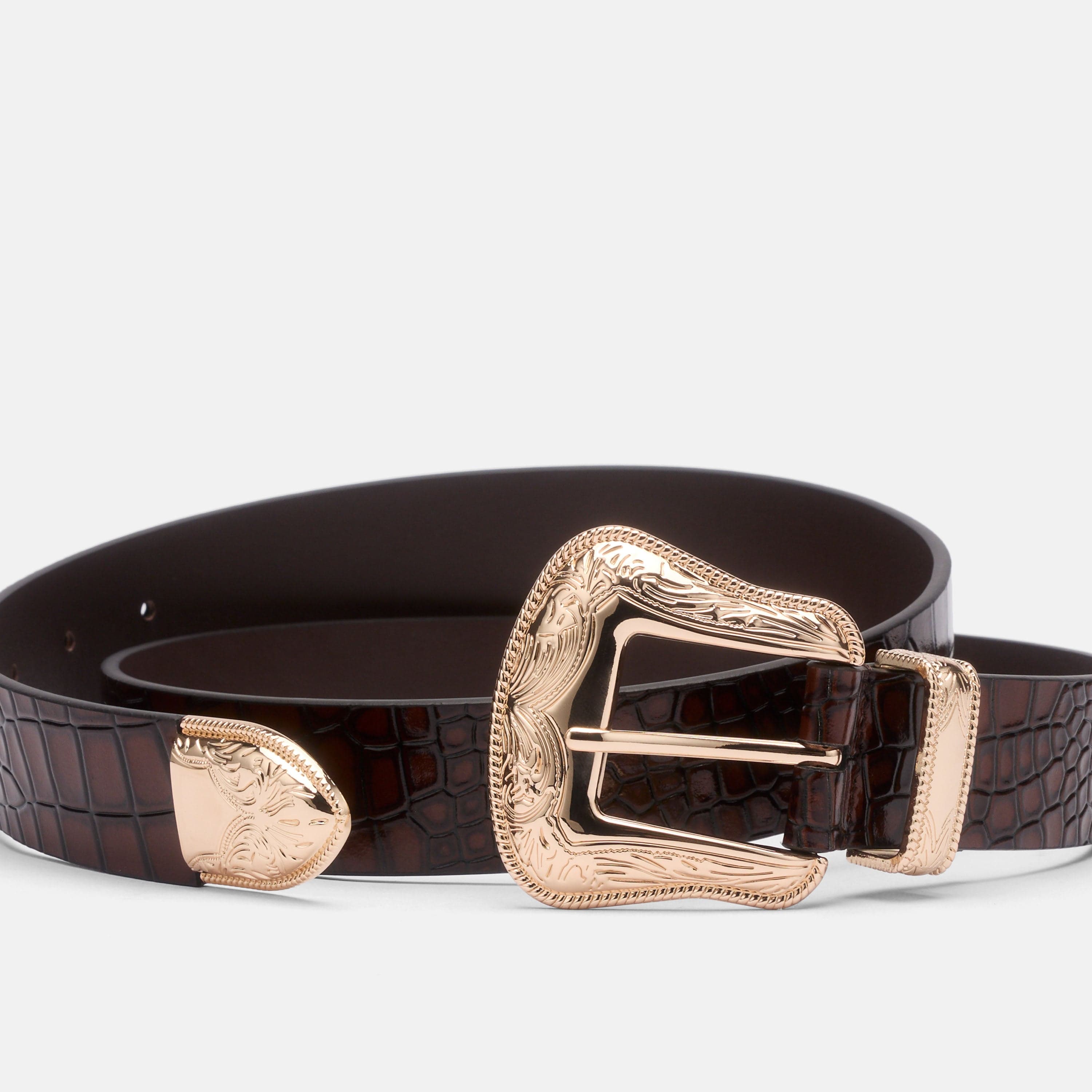 Marc Nolan Leather Belt - Brown Crocskin