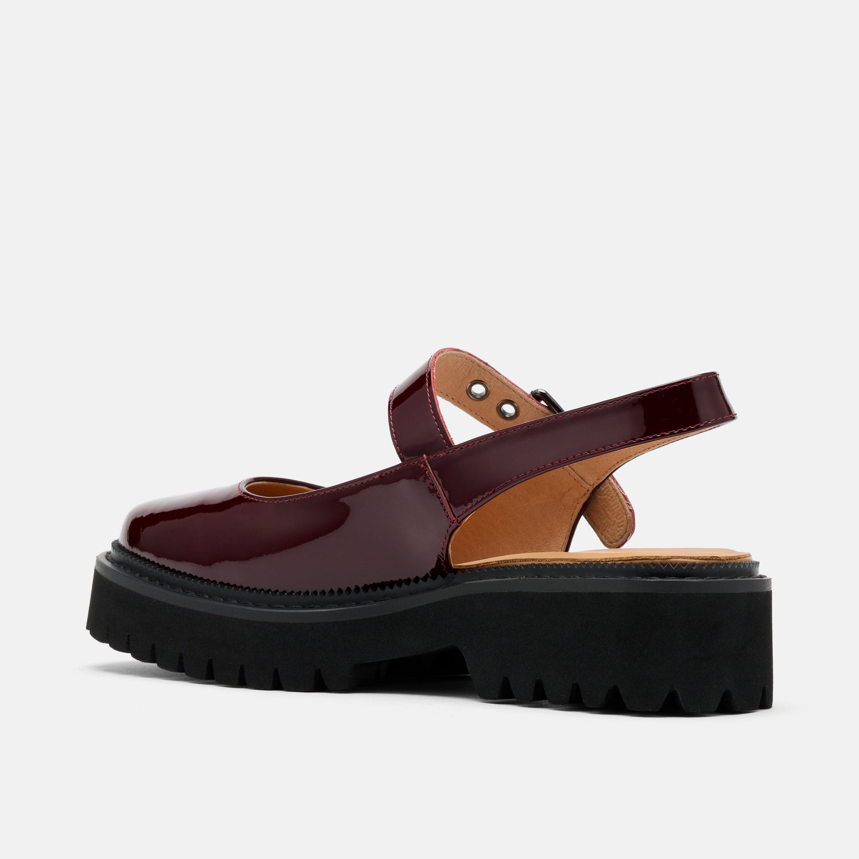 Luna Wine Leather Mary Jane Lug Slingbacks
