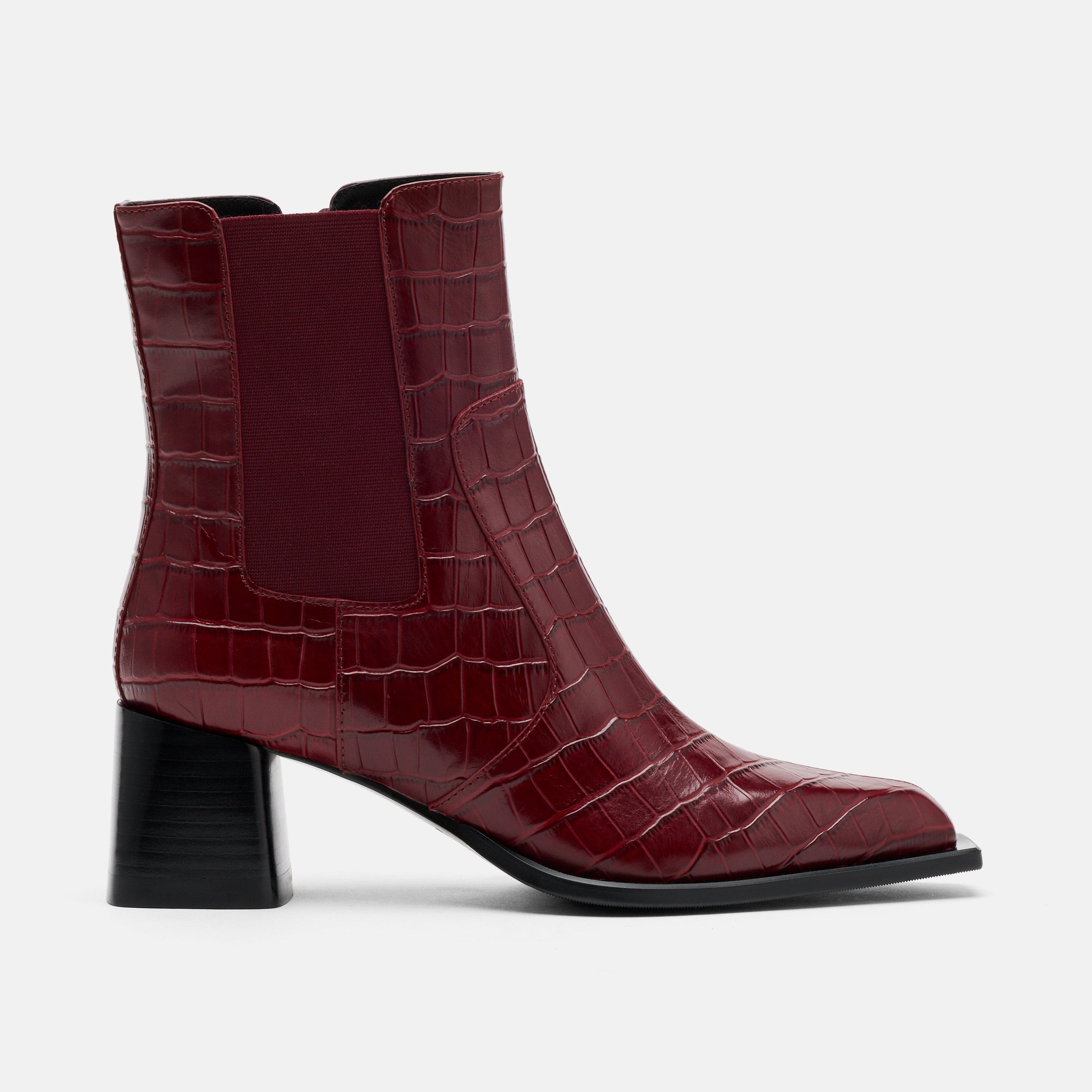Harper Burgundy Croc Leather Square Toe Chelsea Boots