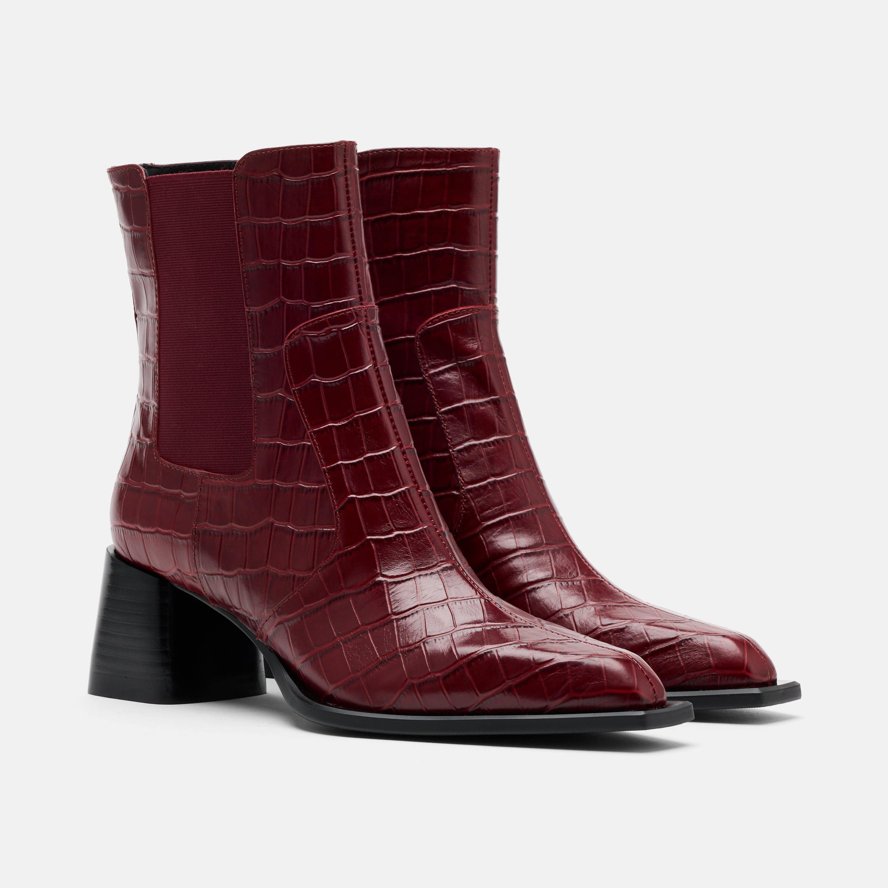 Harper Burgundy Croc Leather Square Toe Chelsea Boots