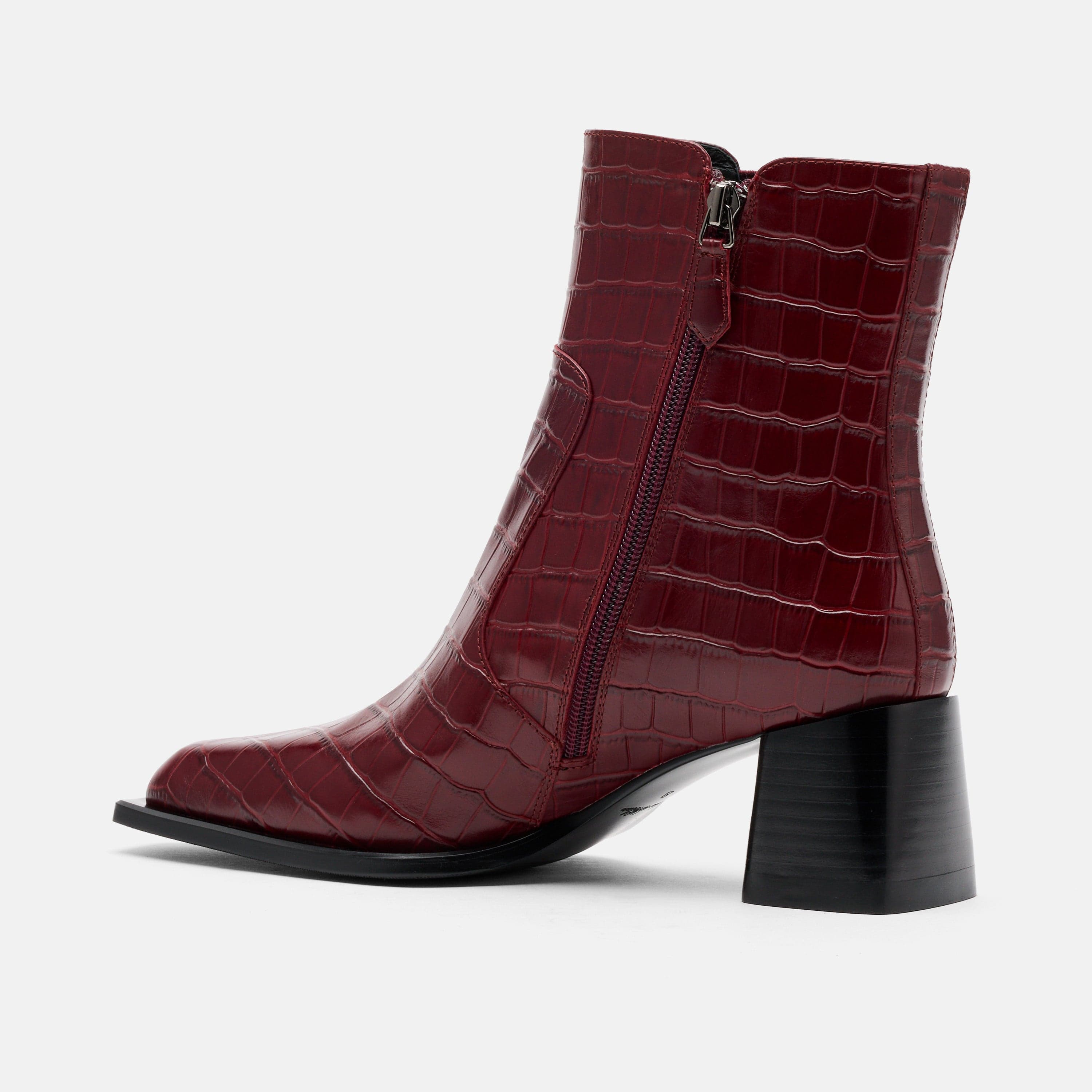Harper Burgundy Croc Leather Square Toe Chelsea Boots