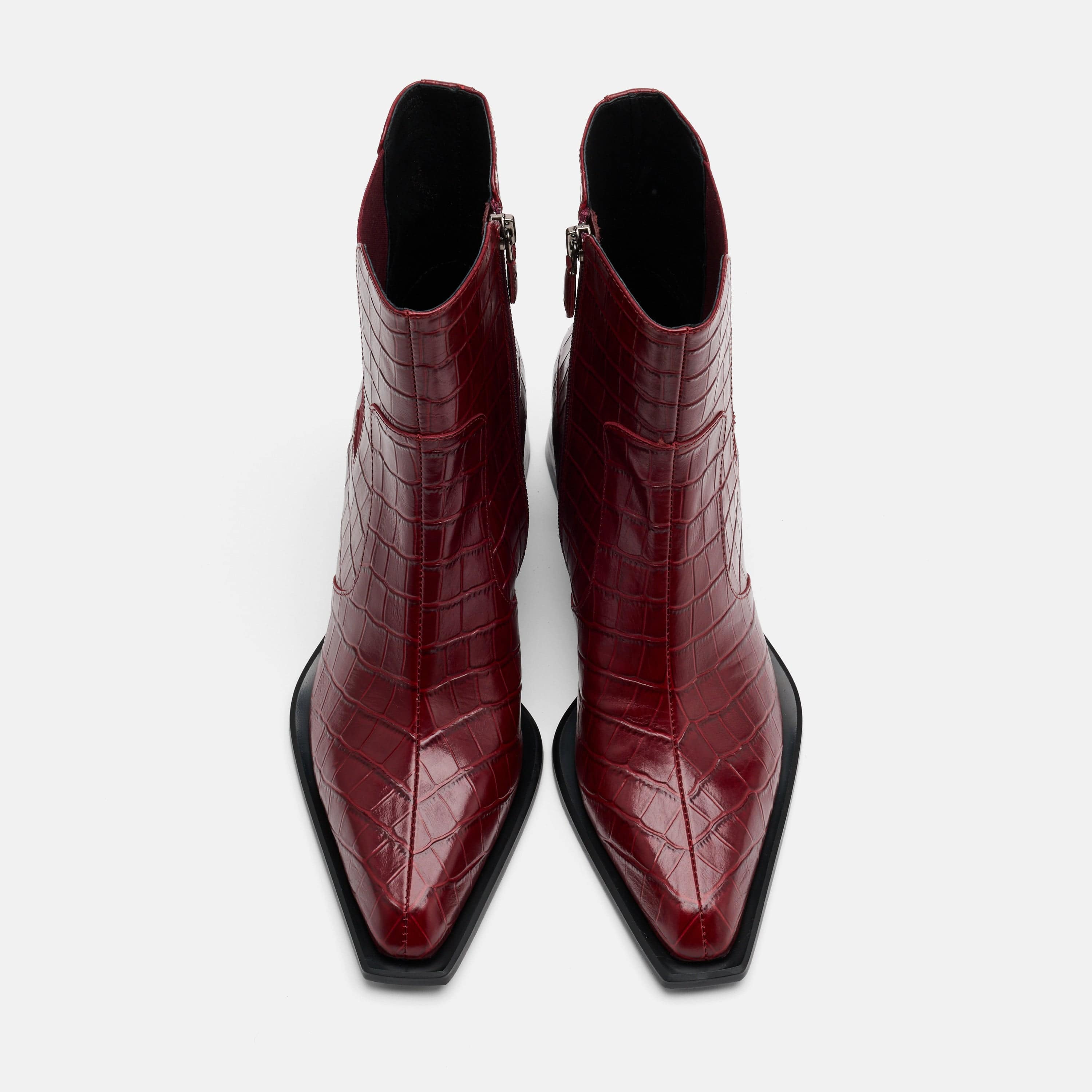 Harper Burgundy Croc Leather Square Toe Chelsea Boots