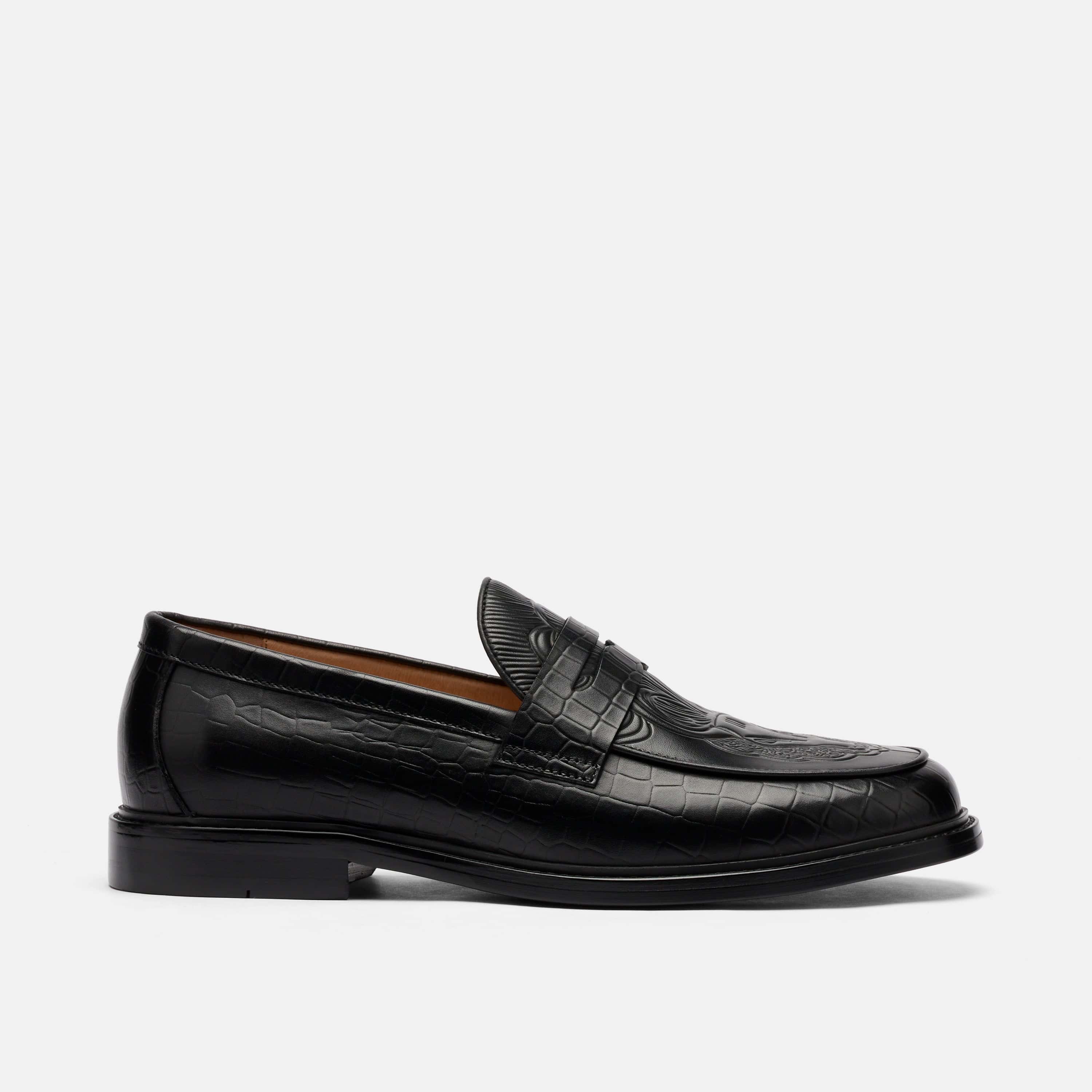 Calum Black Bull Leather Penny Loafers