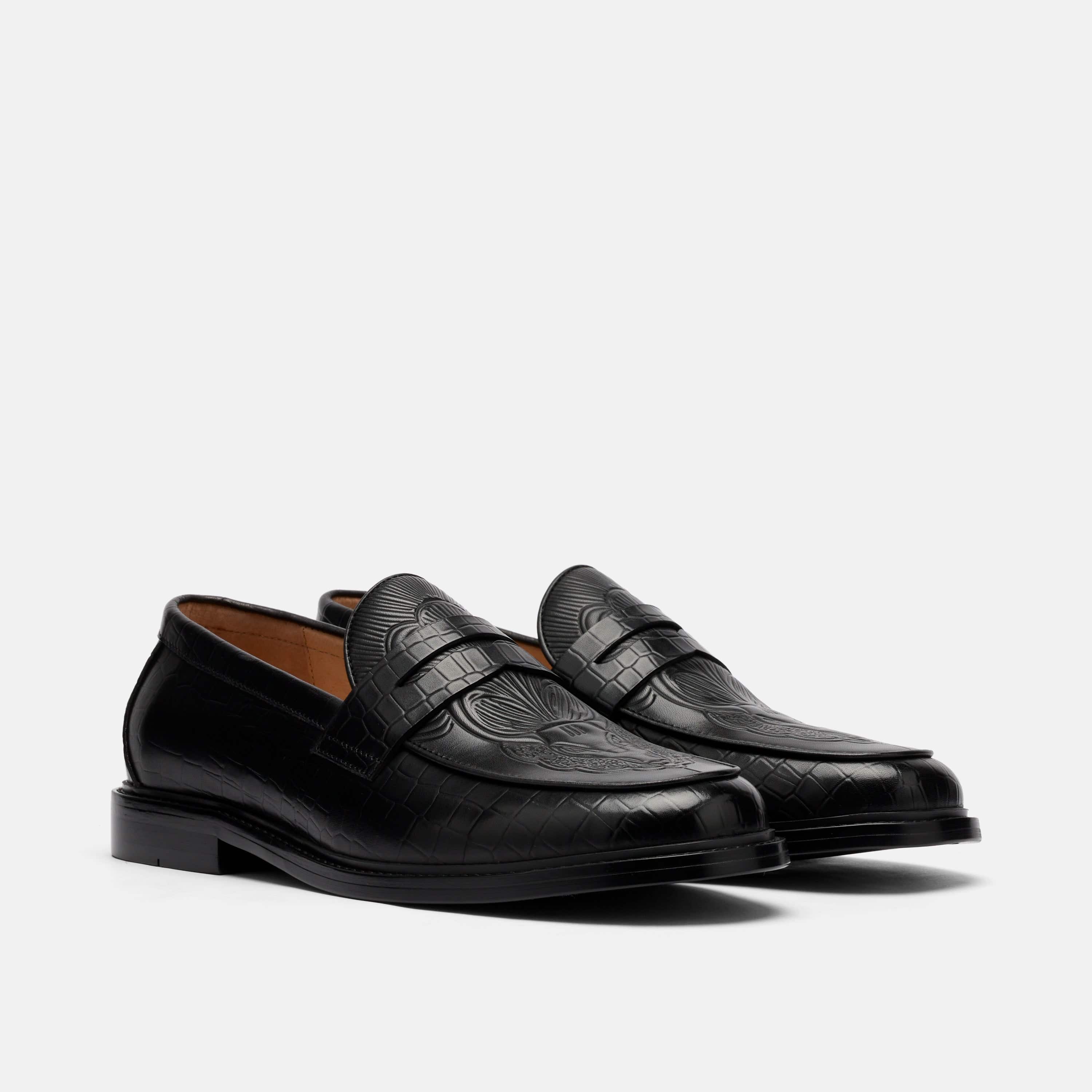 Calum Black Bull Leather Penny Loafers