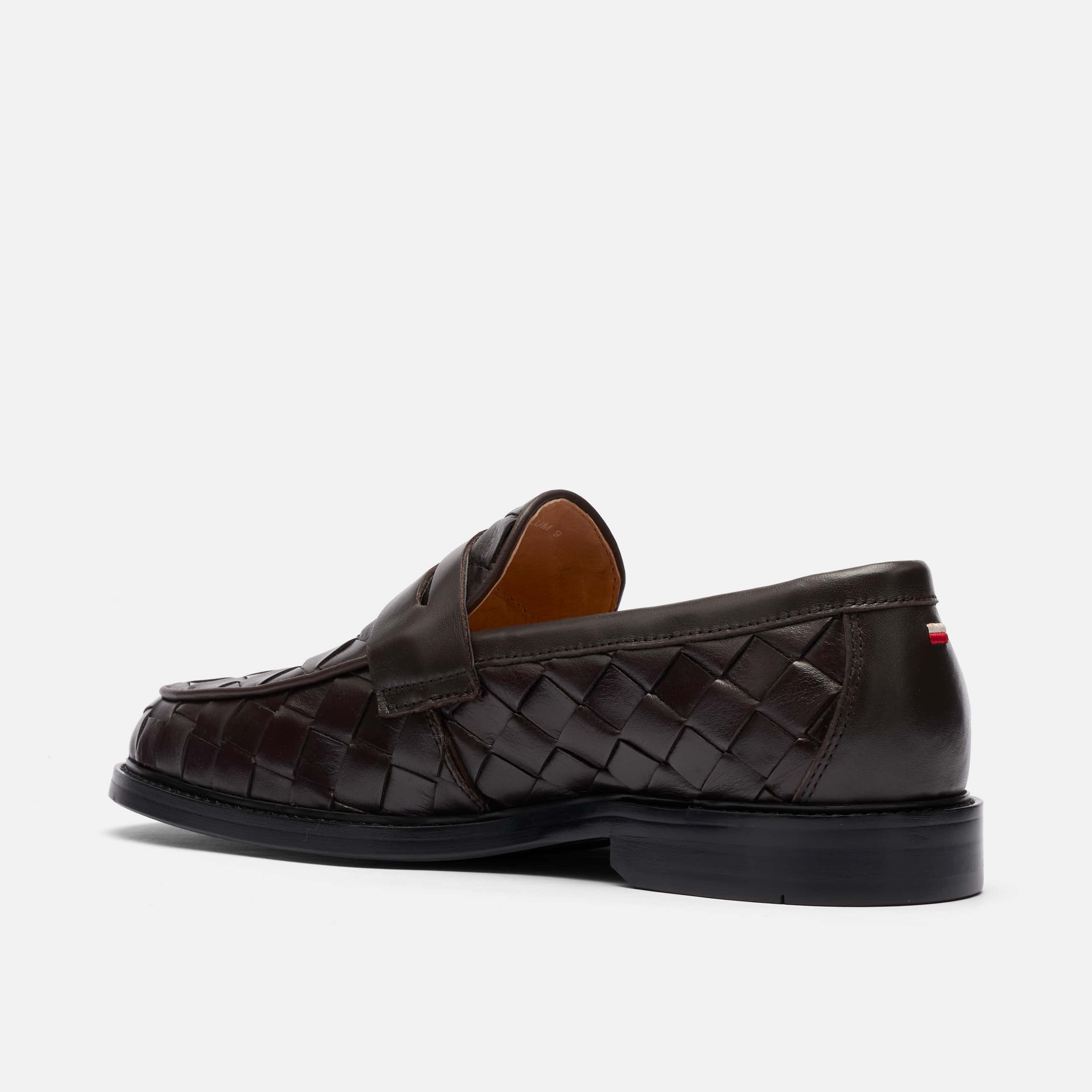 Calum Espresso Woven Leather Penny Loafers