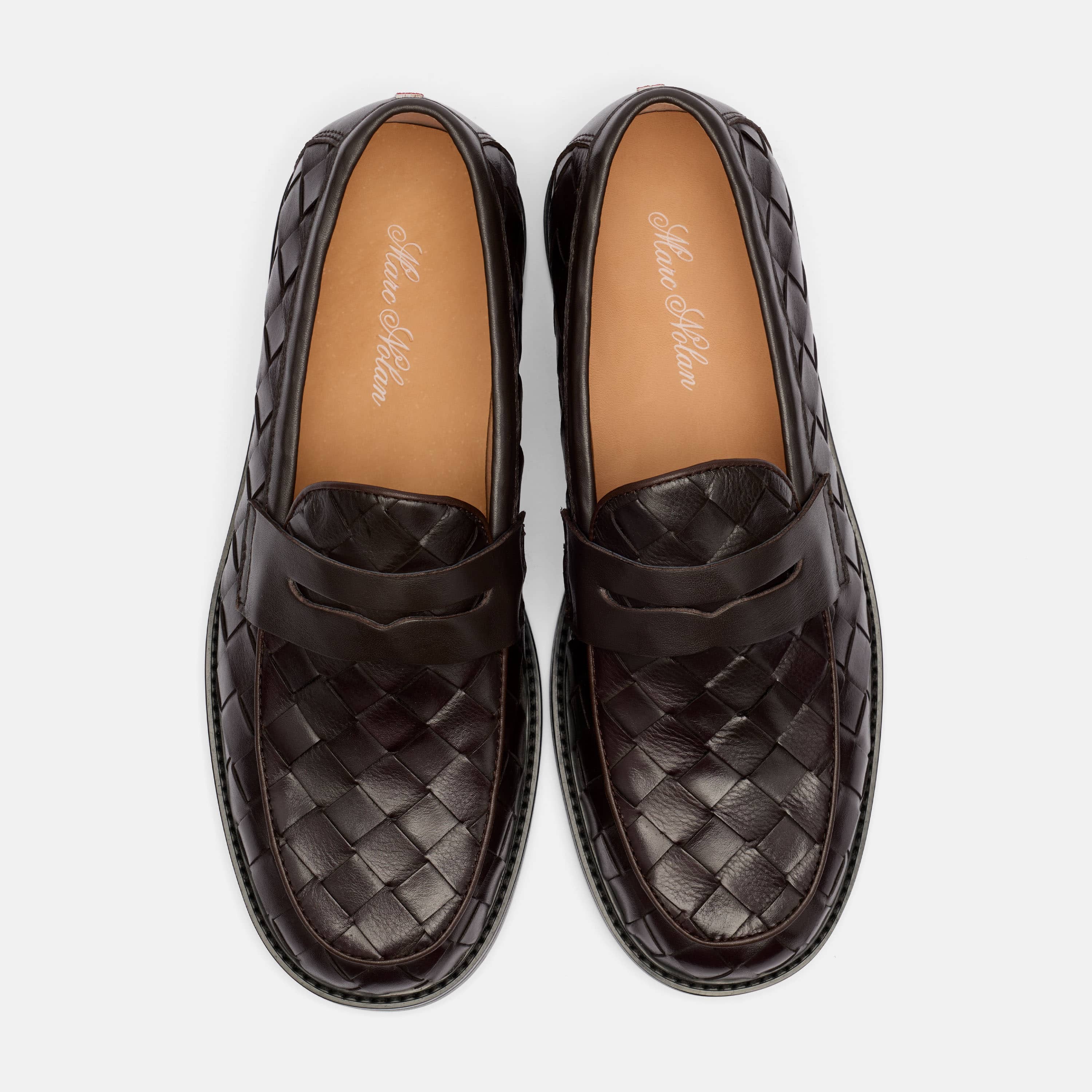 Calum Espresso Woven Leather Penny Loafers