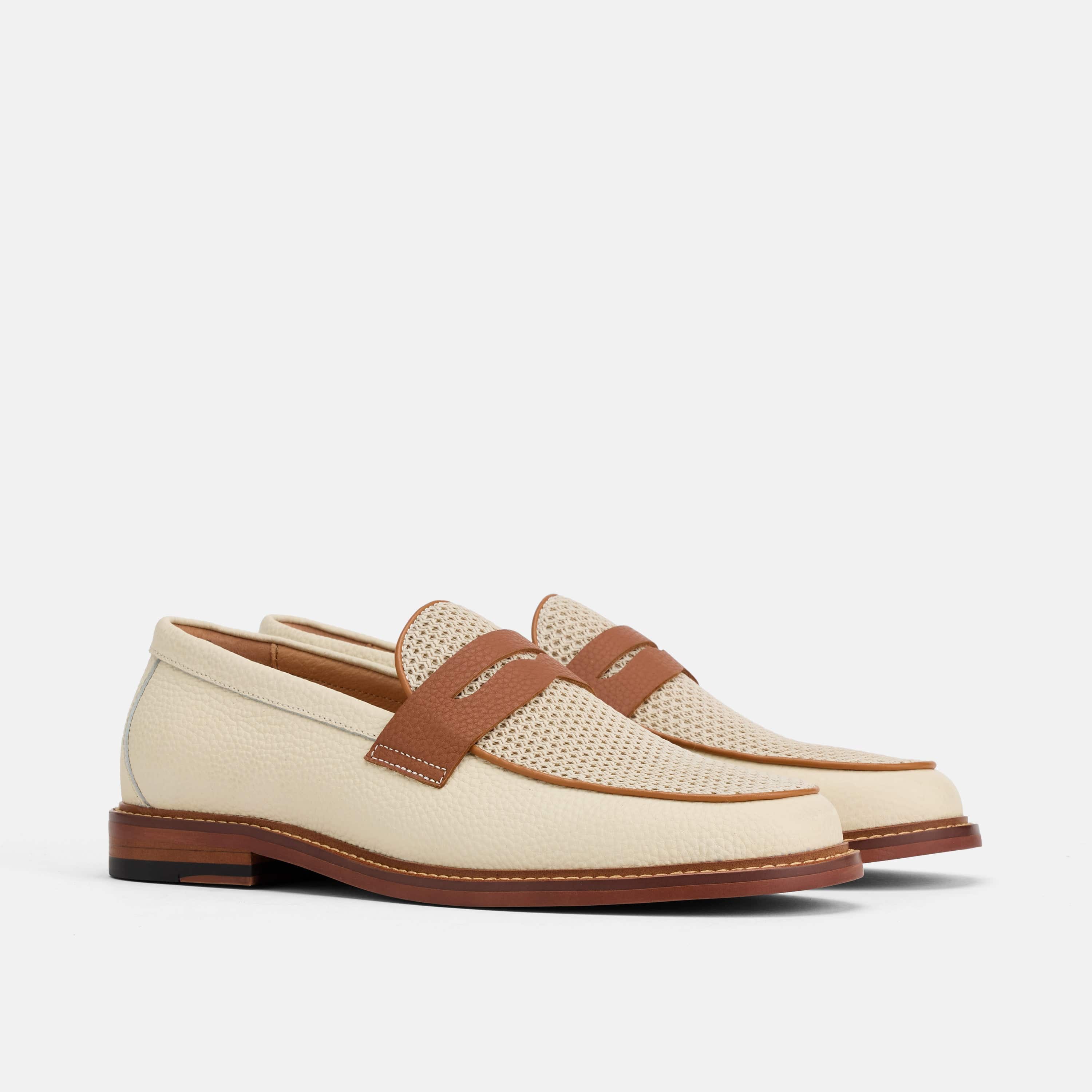 Calum Cream Leather Penny Loafers