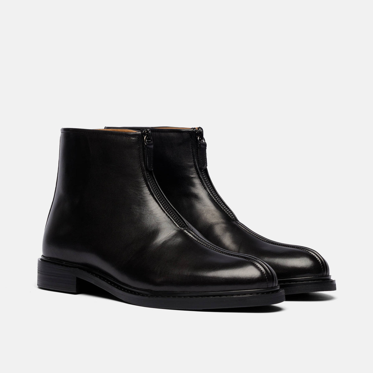 Canal Black Leather Zip Boot