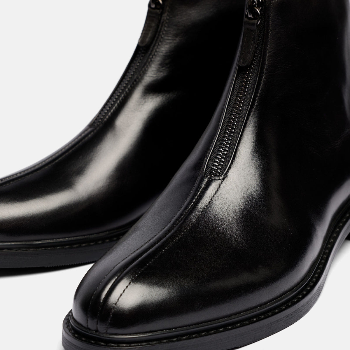 Canal Black Leather Zip Boot