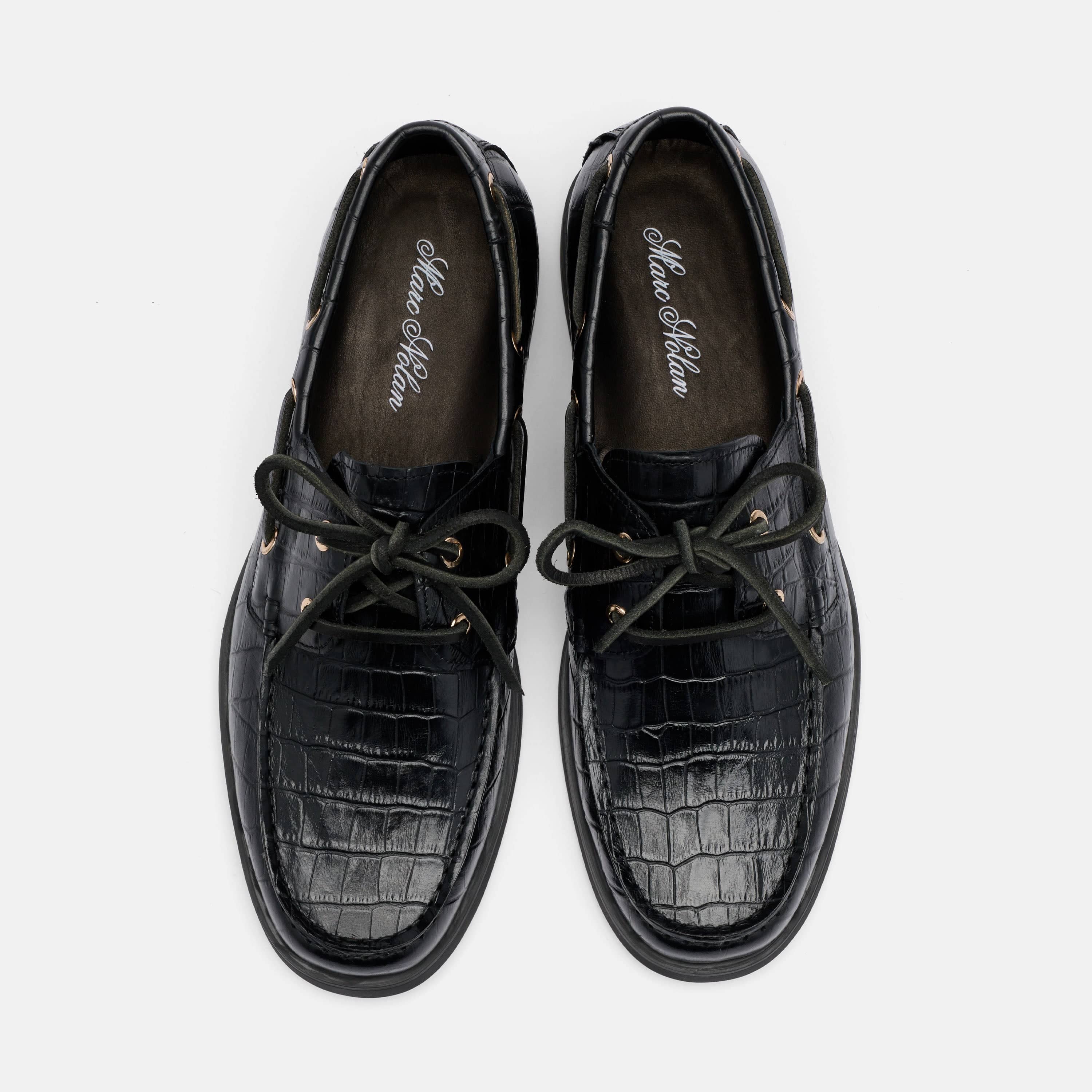 Capri Black Croc Leather Boat Shoes