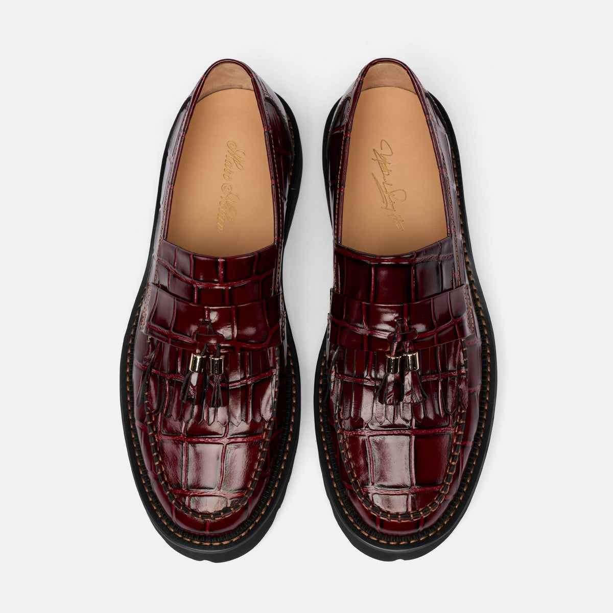 The Carlton Burgundy Croc Leather Lug Tassel Loafer
