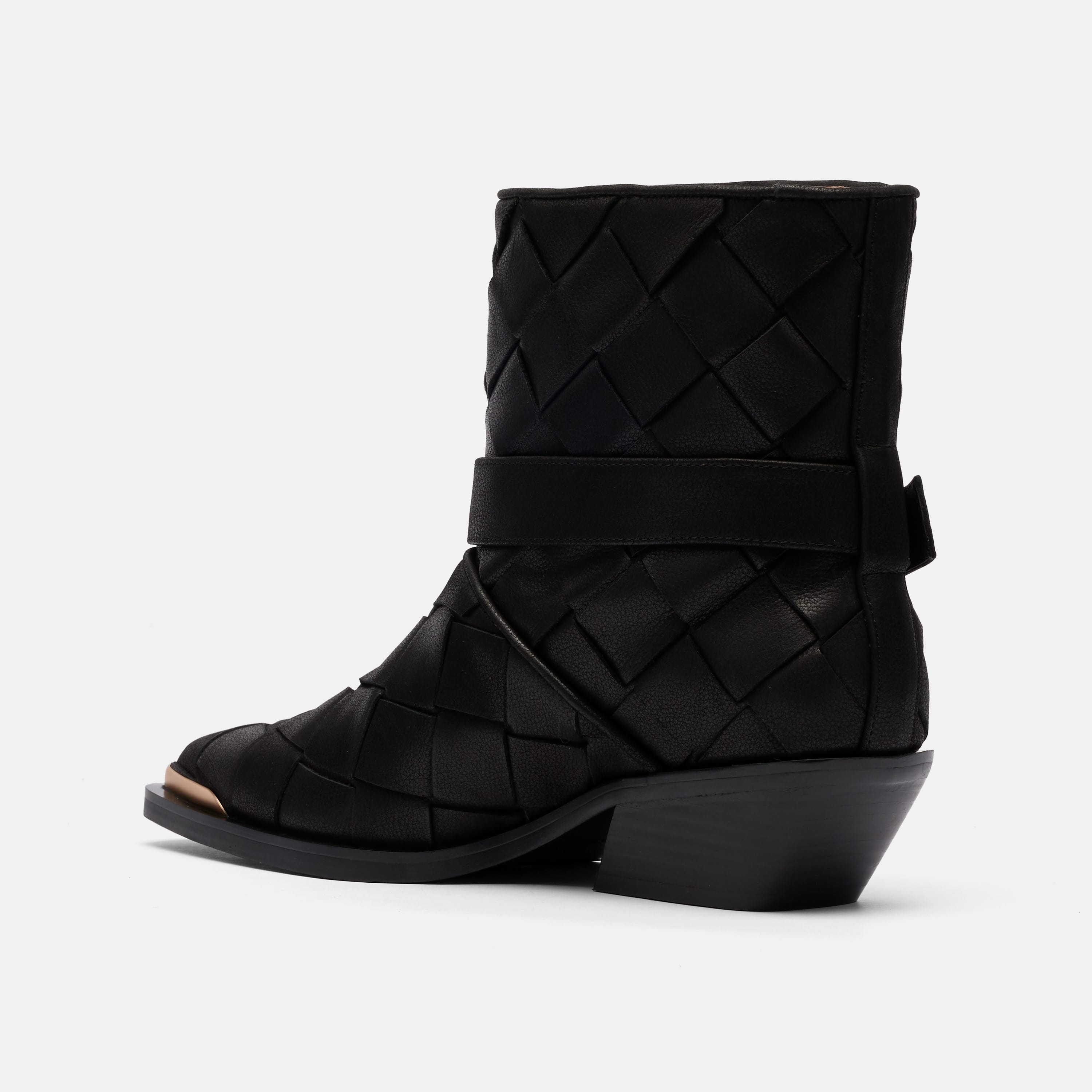 Cassidy Black Woven Leather Harness Ankle Boot