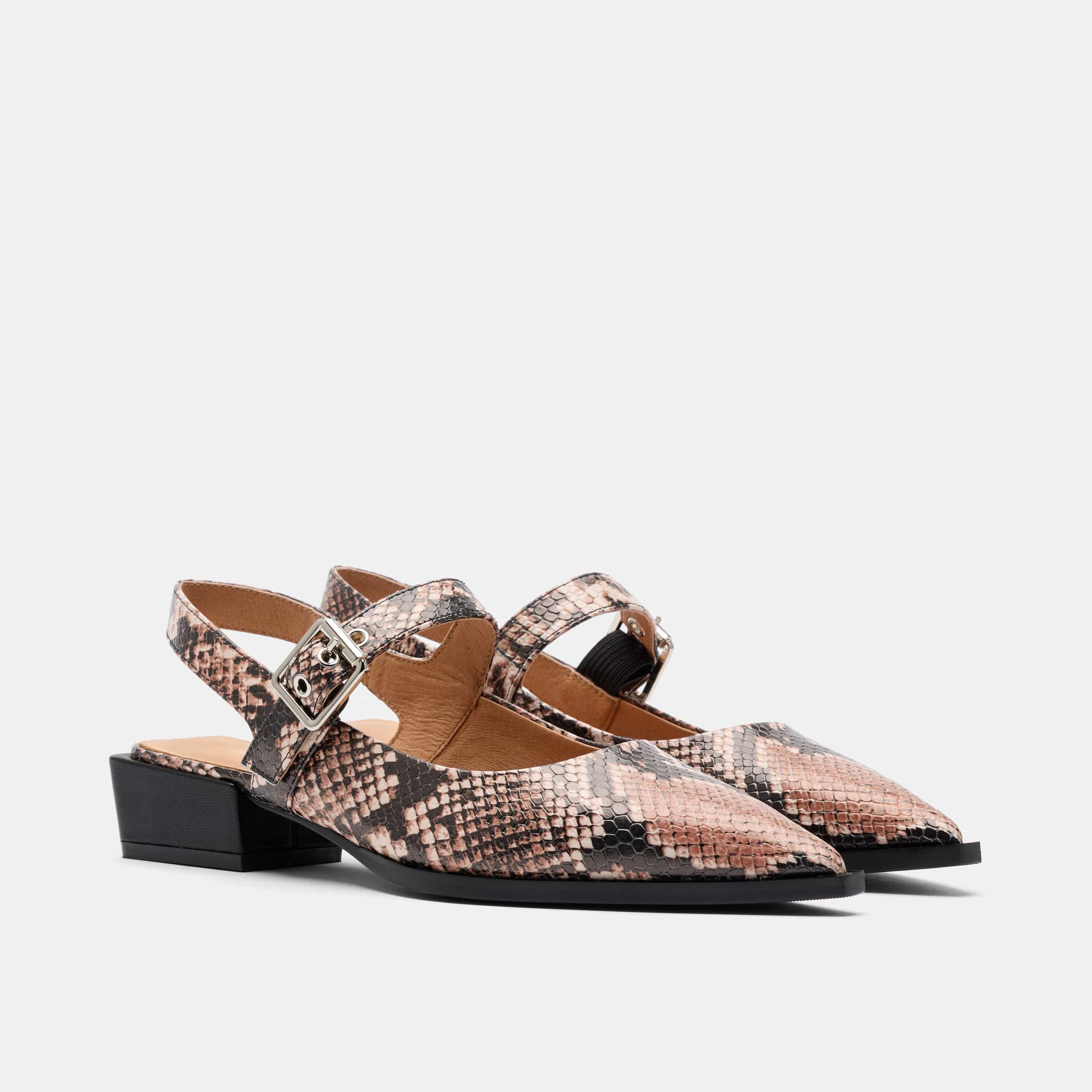 Chelsea Brown Snake Leather Slingback Block Heels