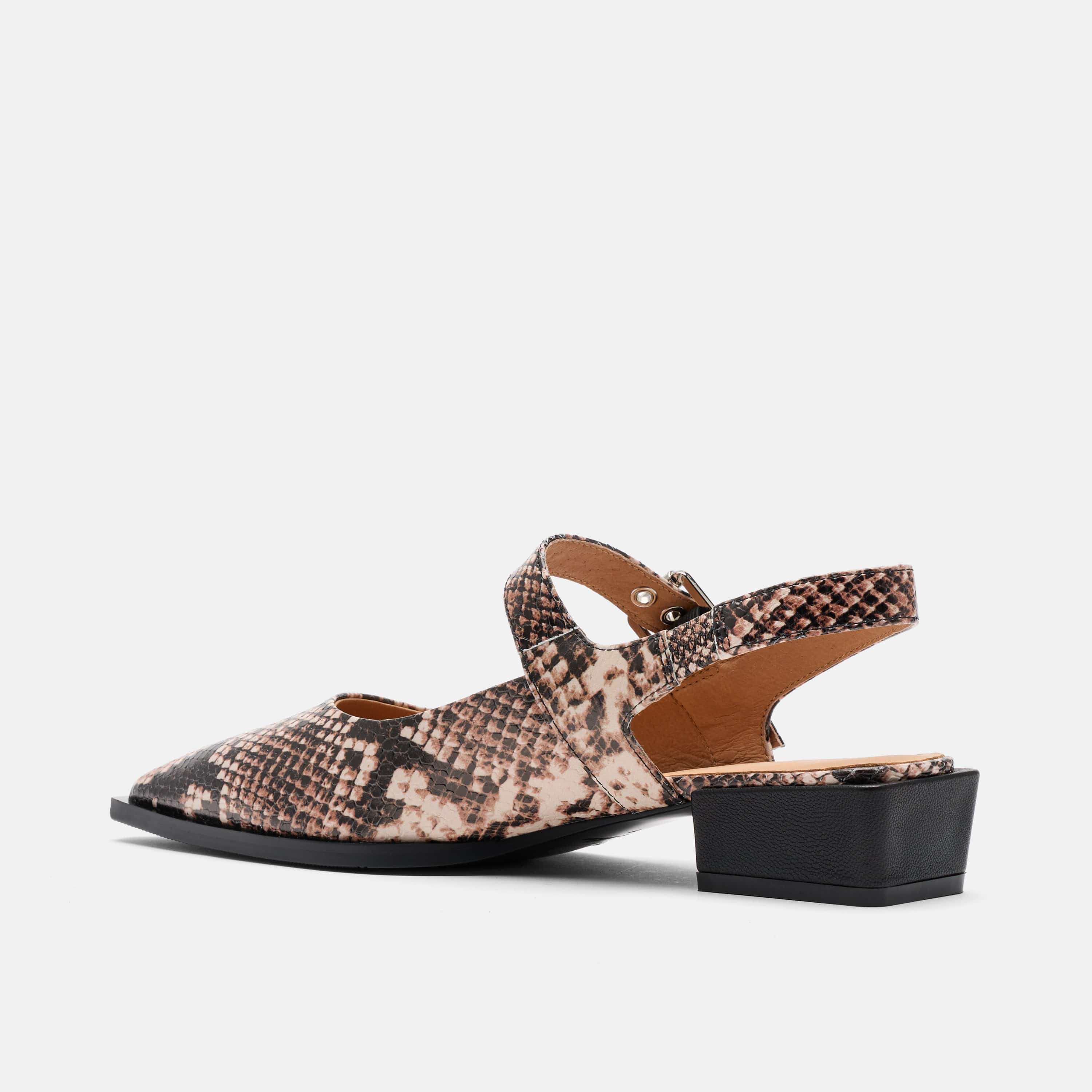 Chelsea Brown Snake Leather Slingback Block Heels