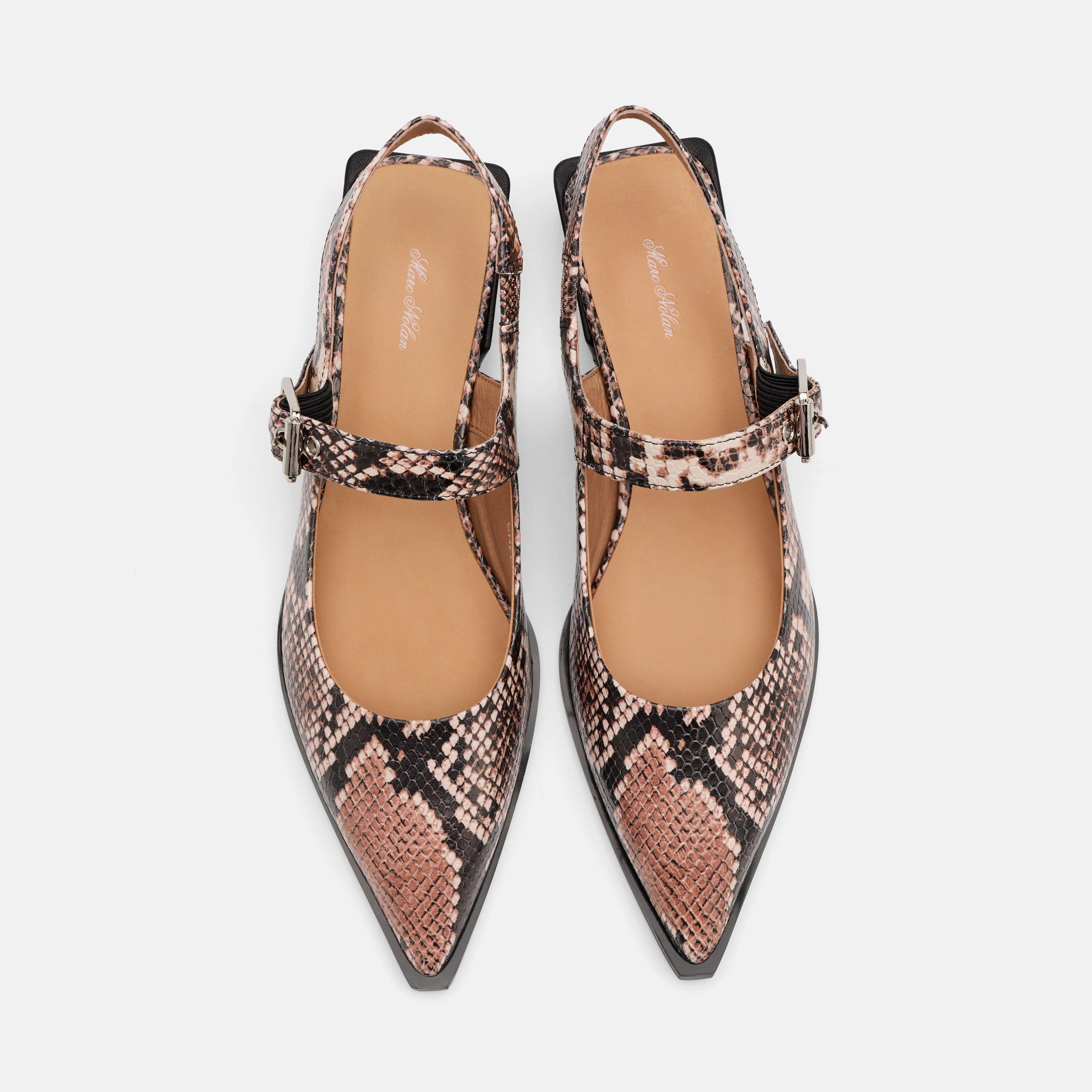 Chelsea Brown Snake Leather Slingback Block Heels