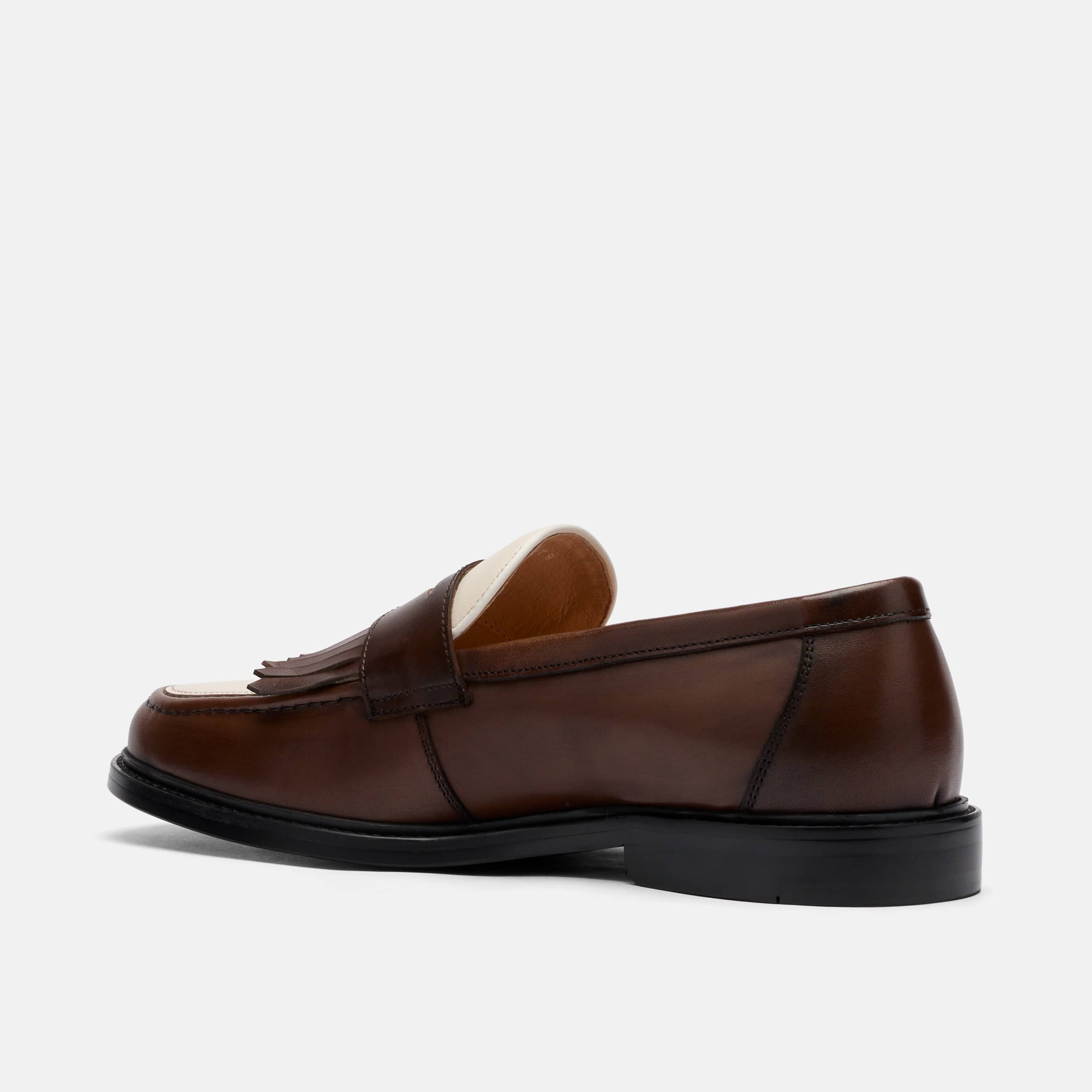 Clint Brown/White Leather Kiltie Loafers