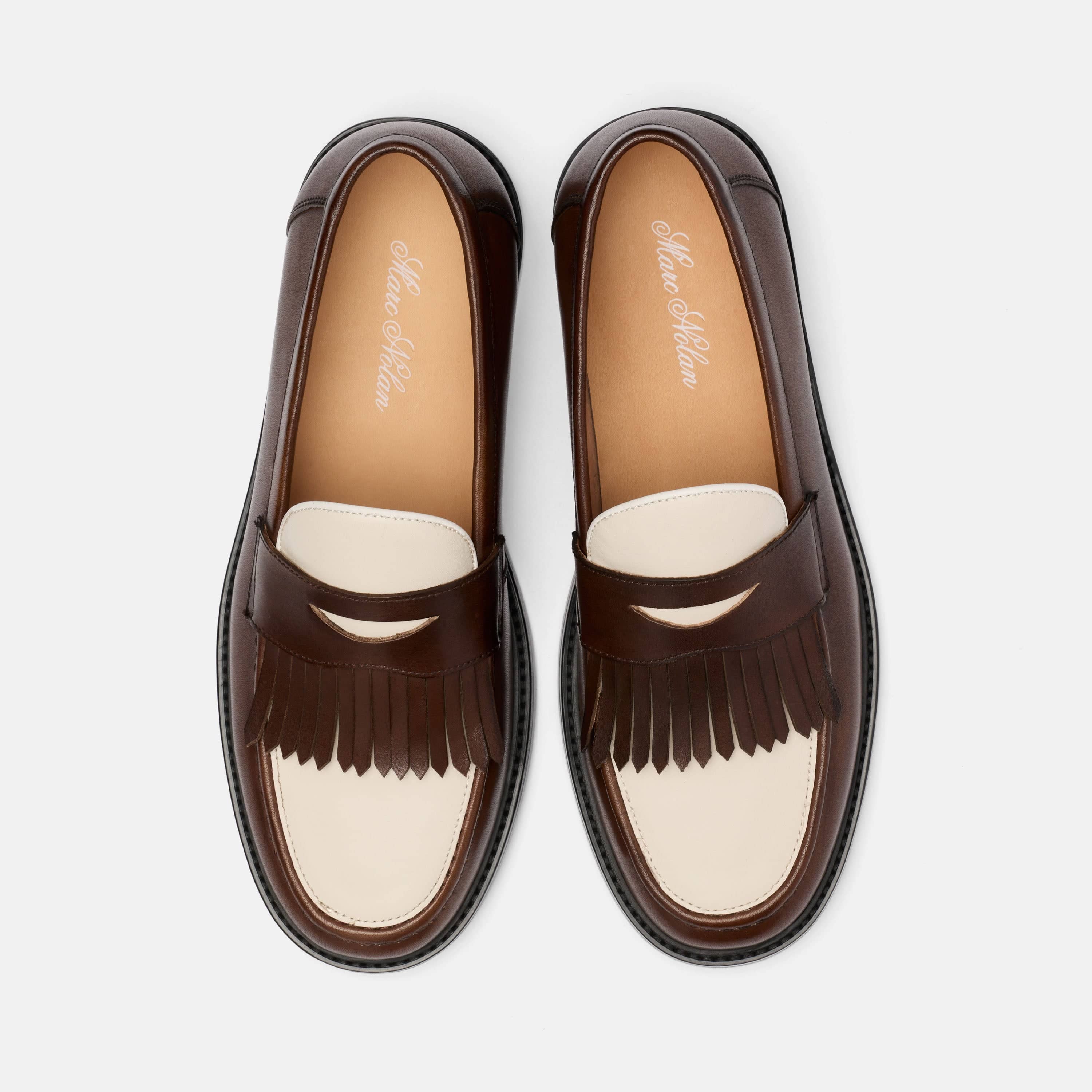 Clint Brown/White Leather Kiltie Loafers