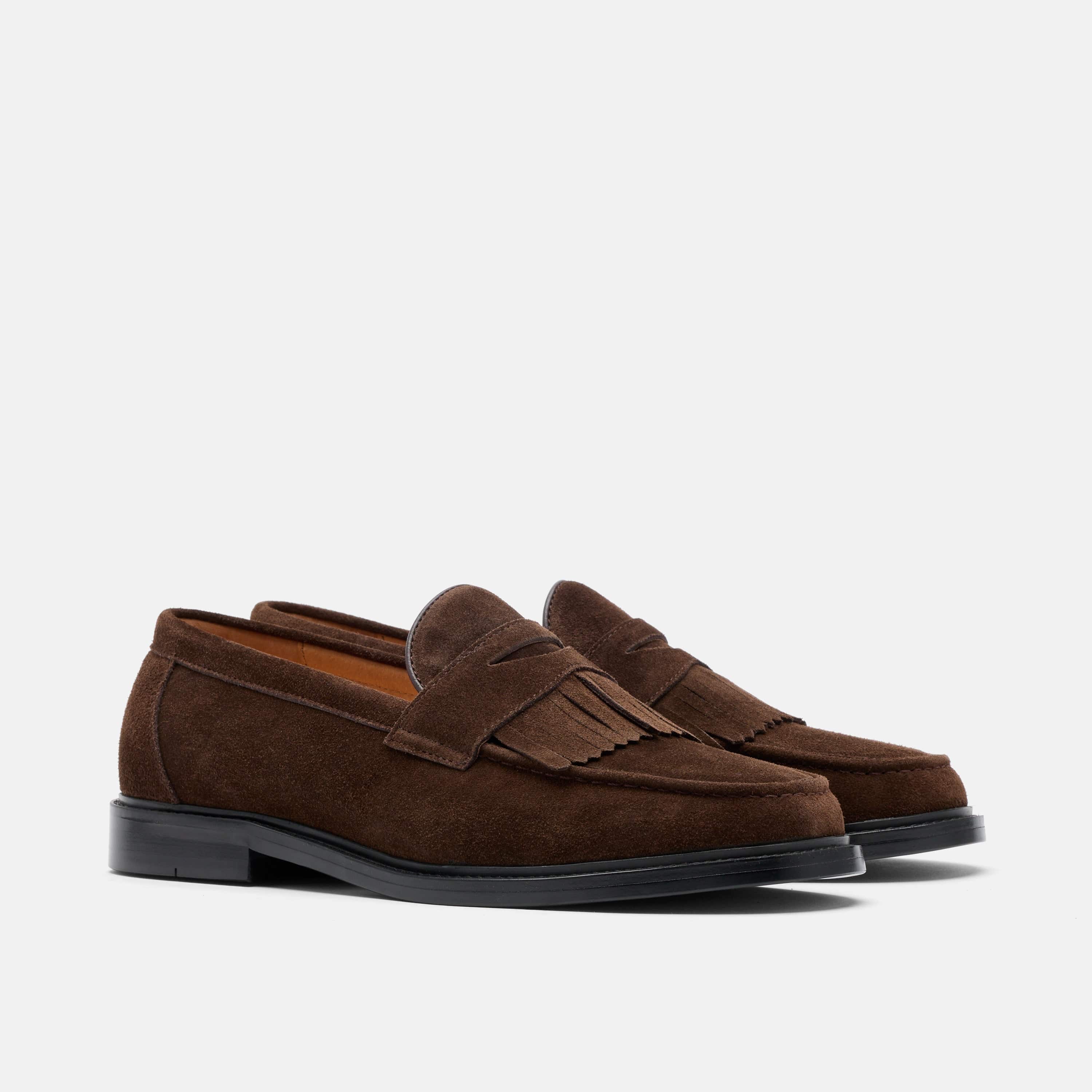 Clint Chocolate Suede Kiltie Loafers