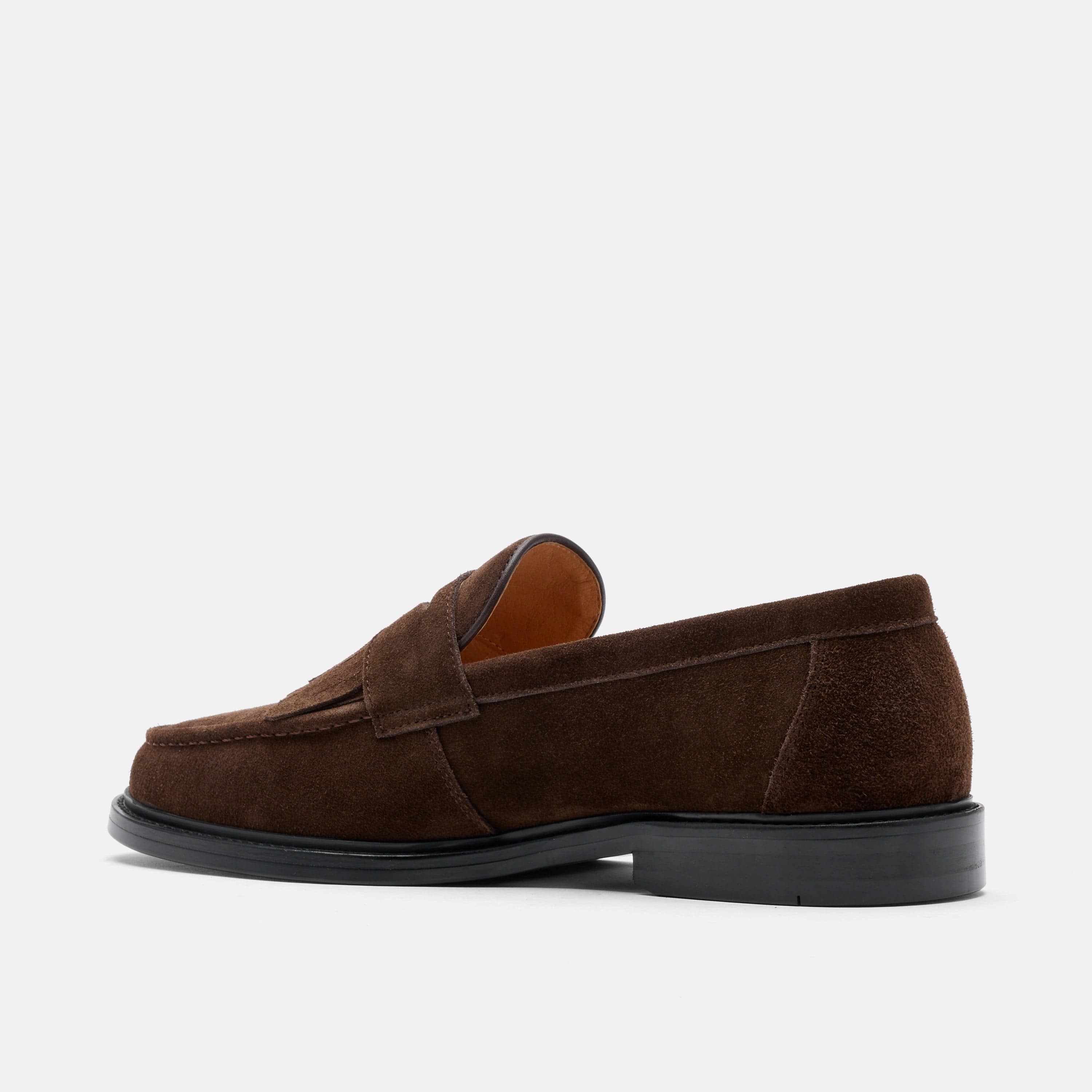 Clint Chocolate Suede Kiltie Loafers
