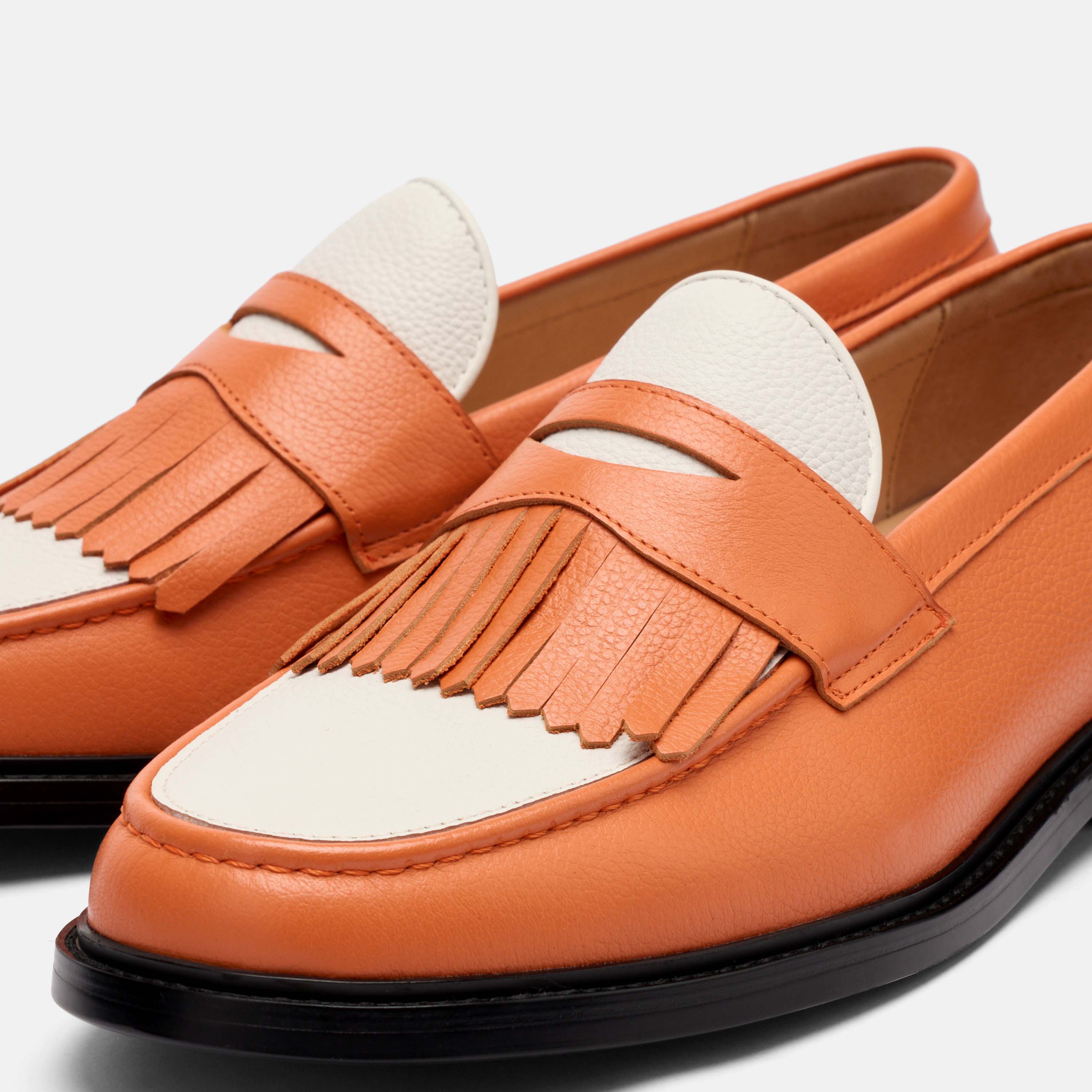 Clint Orange/White Leather Kiltie Loafers
