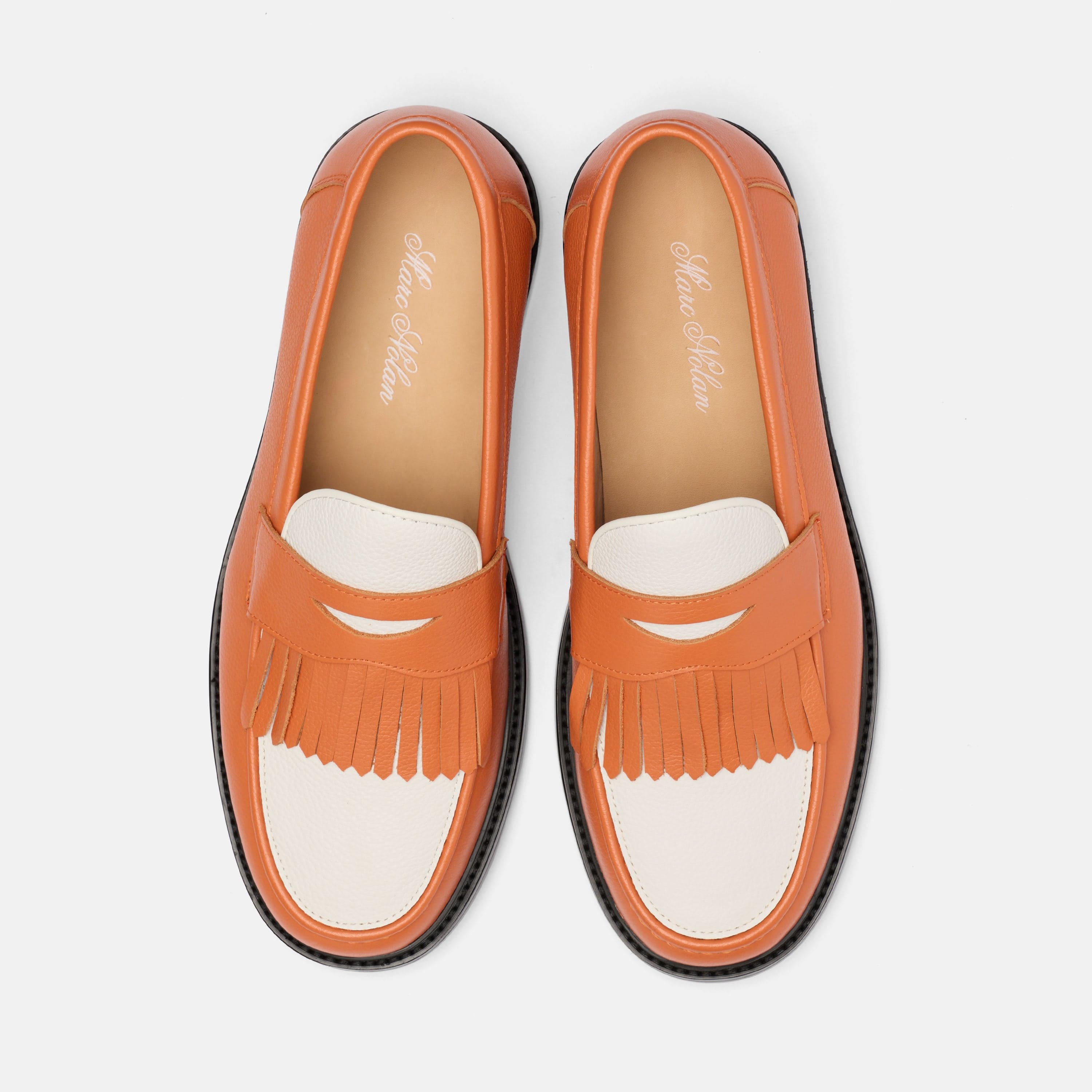 Clint Orange/White Leather Kiltie Loafers