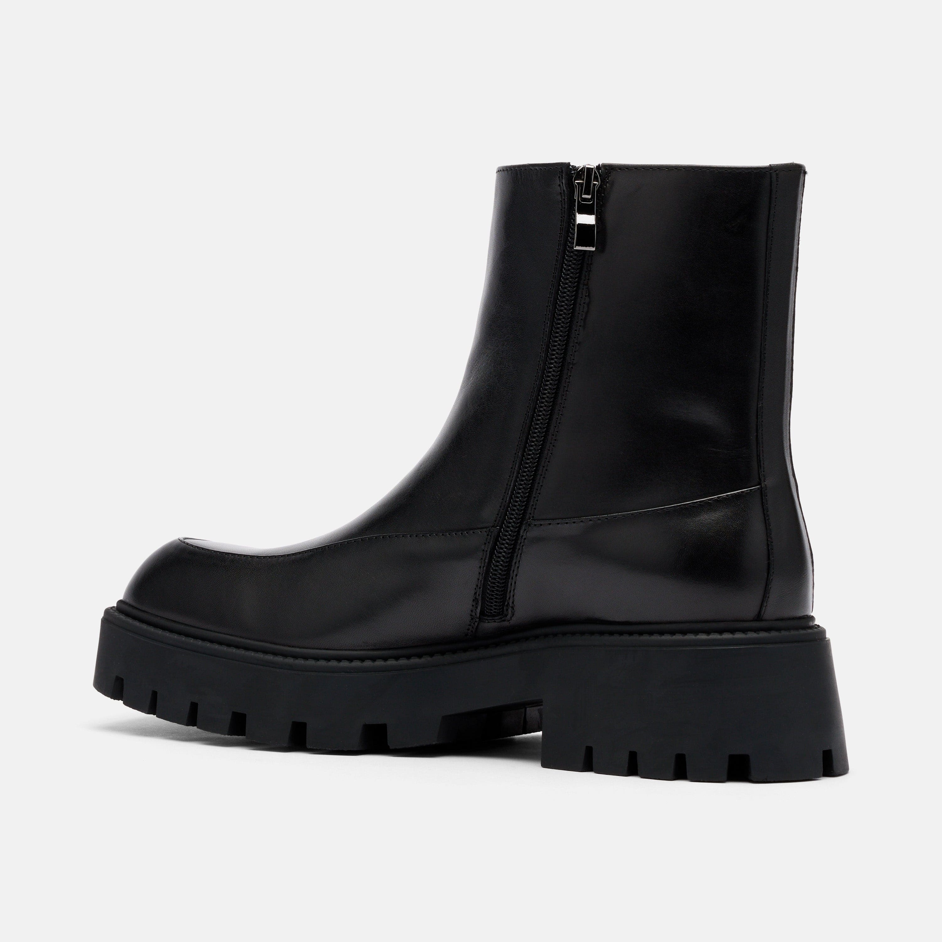 Commander Black Leather Square Toe Side Zip Boots