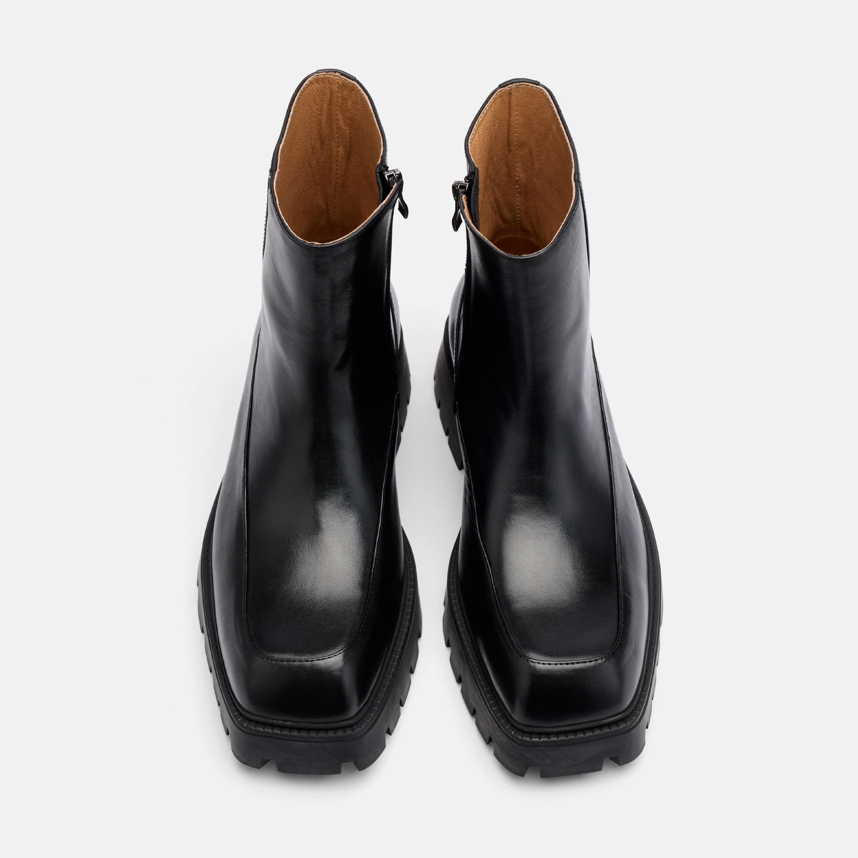 Commander Black Leather Square Toe Side Zip Boots