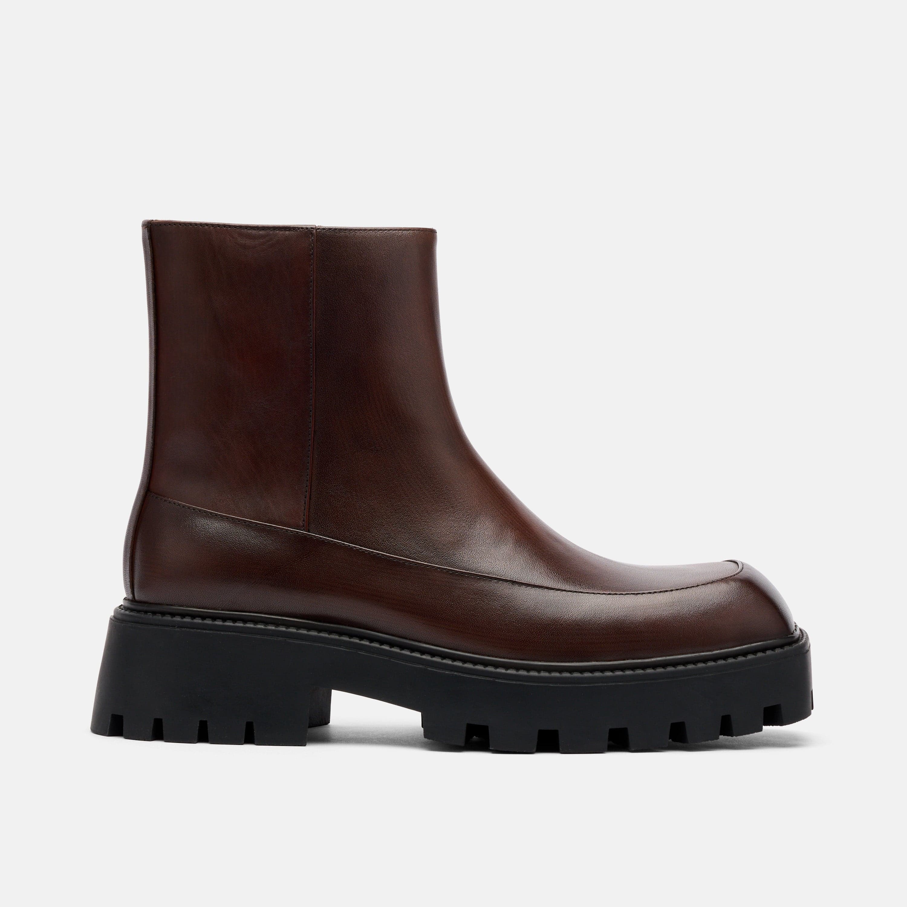 Commander Brown Burnished Leather Lug Chelsea Boots