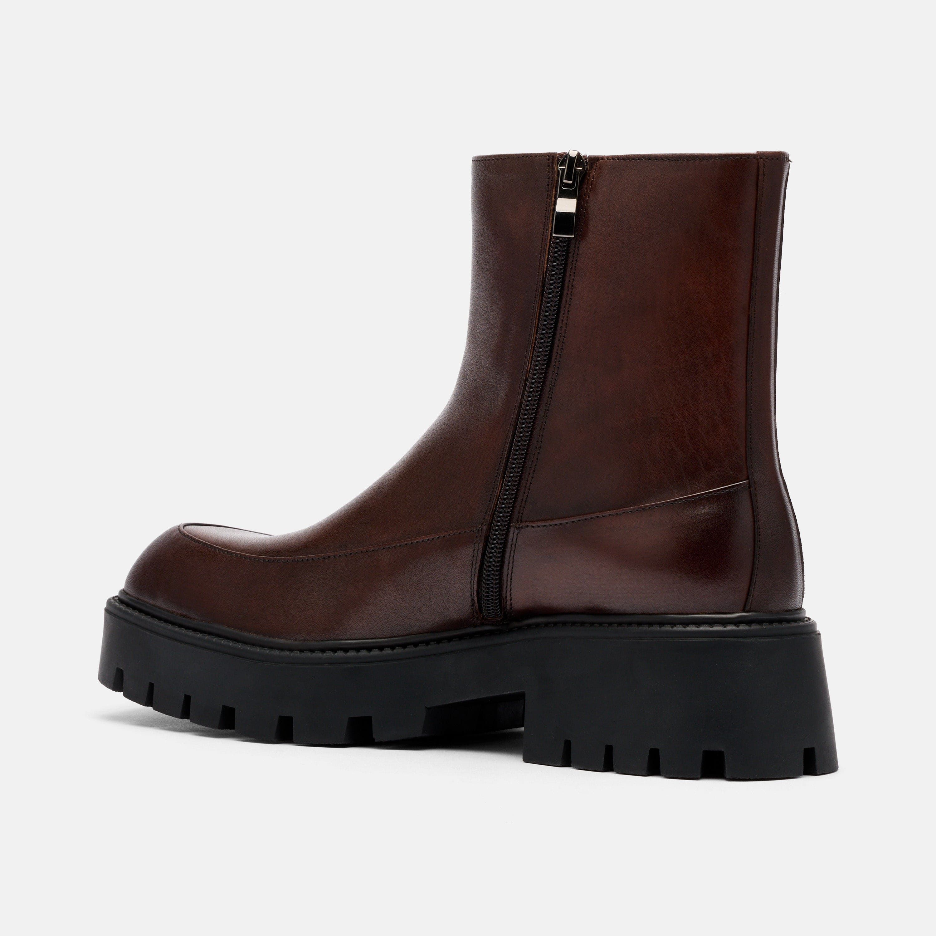 Commander Brown Burnished Leather Lug Chelsea Boots