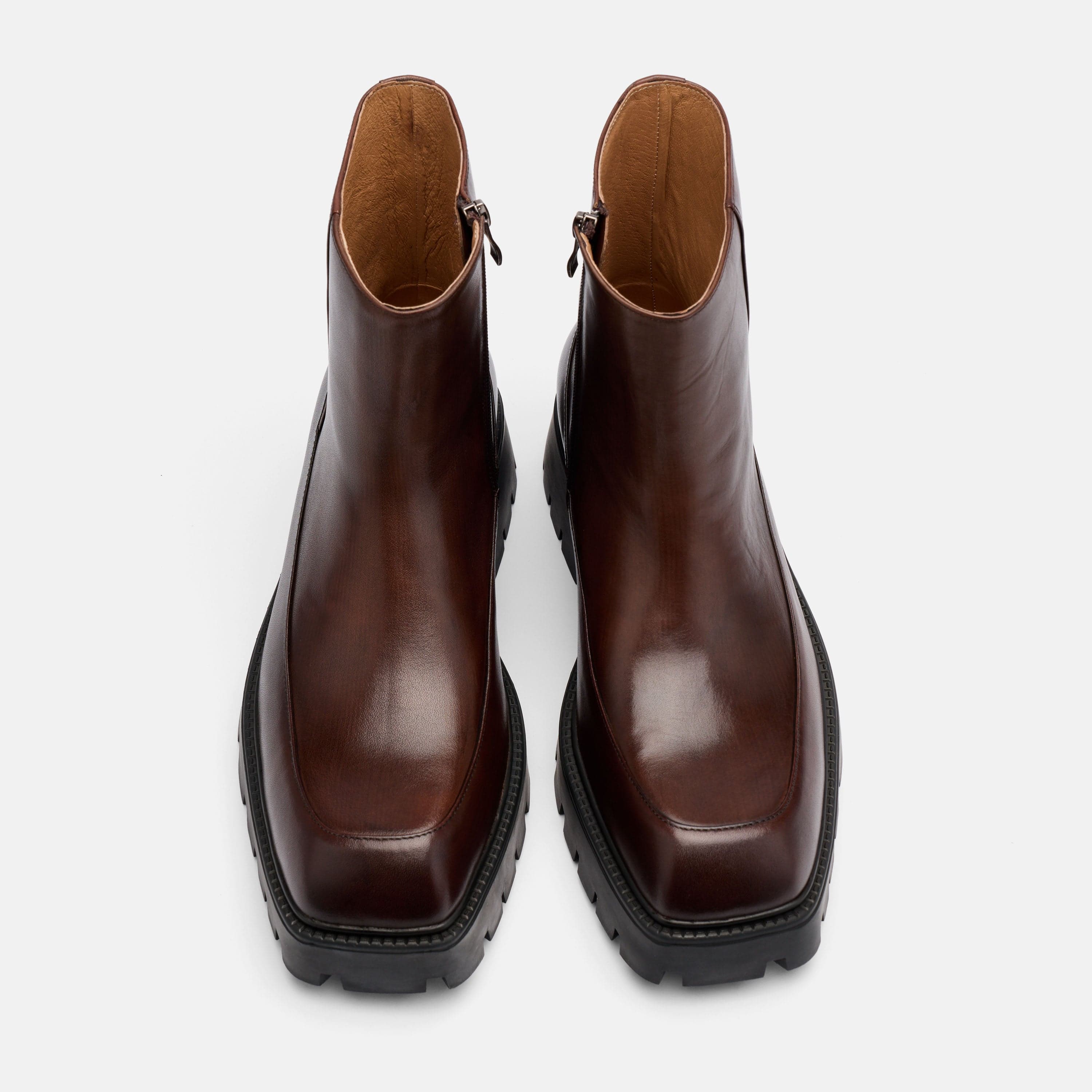 Commander Brown Burnished Leather Lug Chelsea Boots