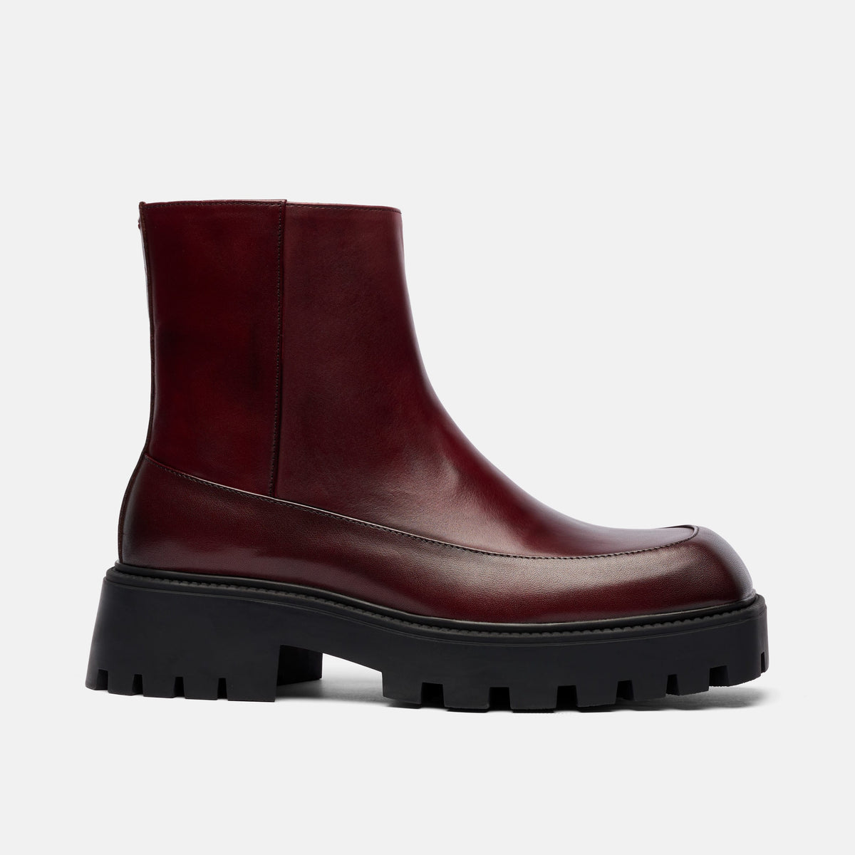 Commander Dark Cherry Leather Square Toe Side Zip Boots